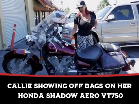 Callie Showing Off Bags On Her Honda Shadow Aero VT750