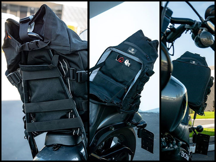 anyone use a large backpack to travel on a motorcycle MKN Carbon Fiber Hard Shell with Helmet Holder The Trident backpack has adjustable sternum clip and waist straps Essential Items You Should Carry