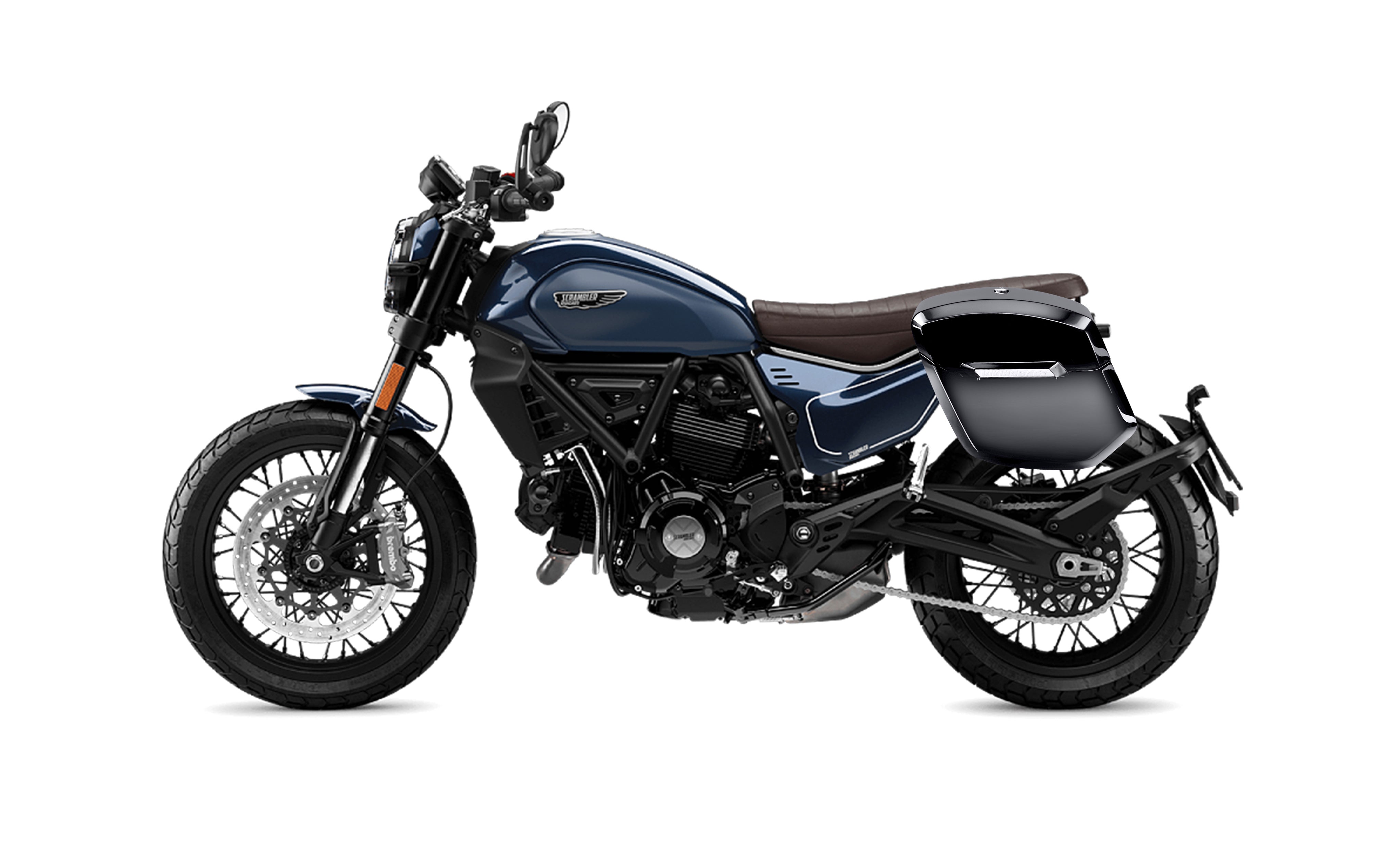 12L - Ironclad Quick-Mount Medium Ducati Scrambler (2023+) Painted Hard Solo Saddlebag (Left Only) Bag on Bike @expand