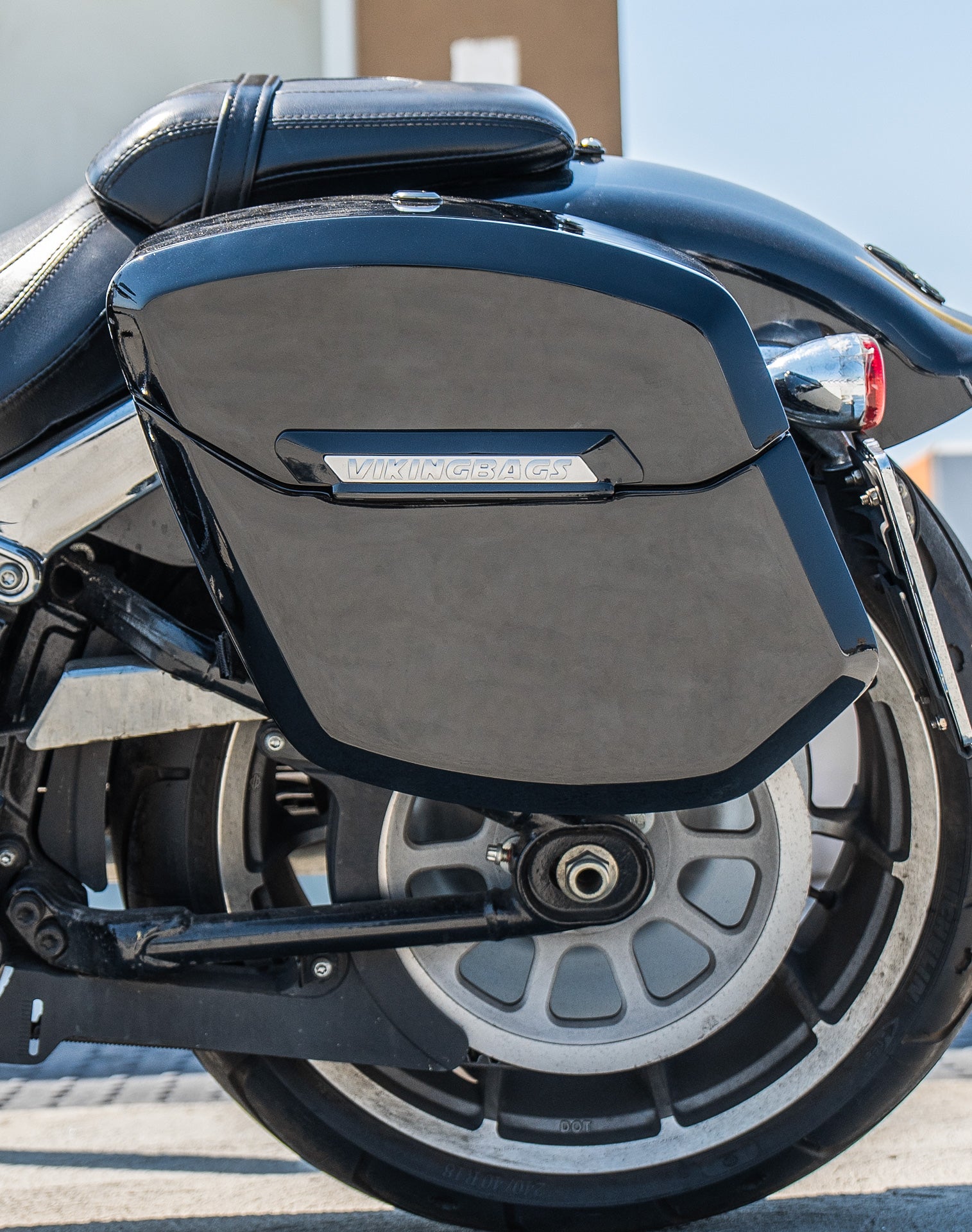 12L - Ironclad Quick Mount Medium Harley Softail Fat Boy FLFB/S Painted Hard Solo Saddlebag (Left Only) Life Style 2