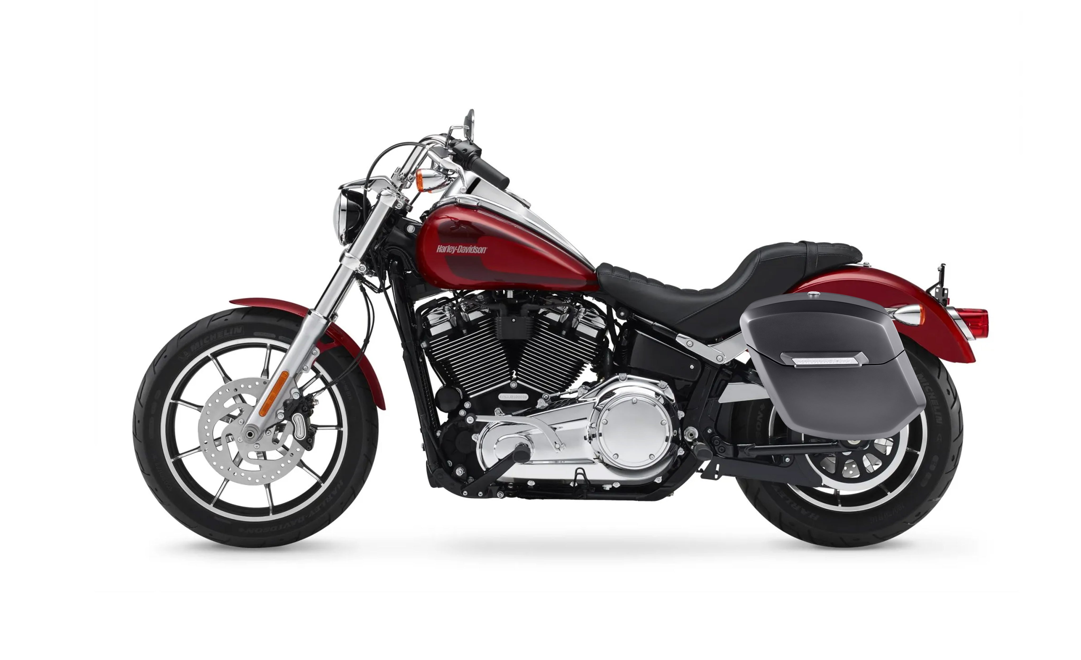 12L - Ironclad Quick Mount Medium Harley Softail Low Rider FXLR Matte Hard Solo Saddlebag (Left Only) Bag on Bike @expand