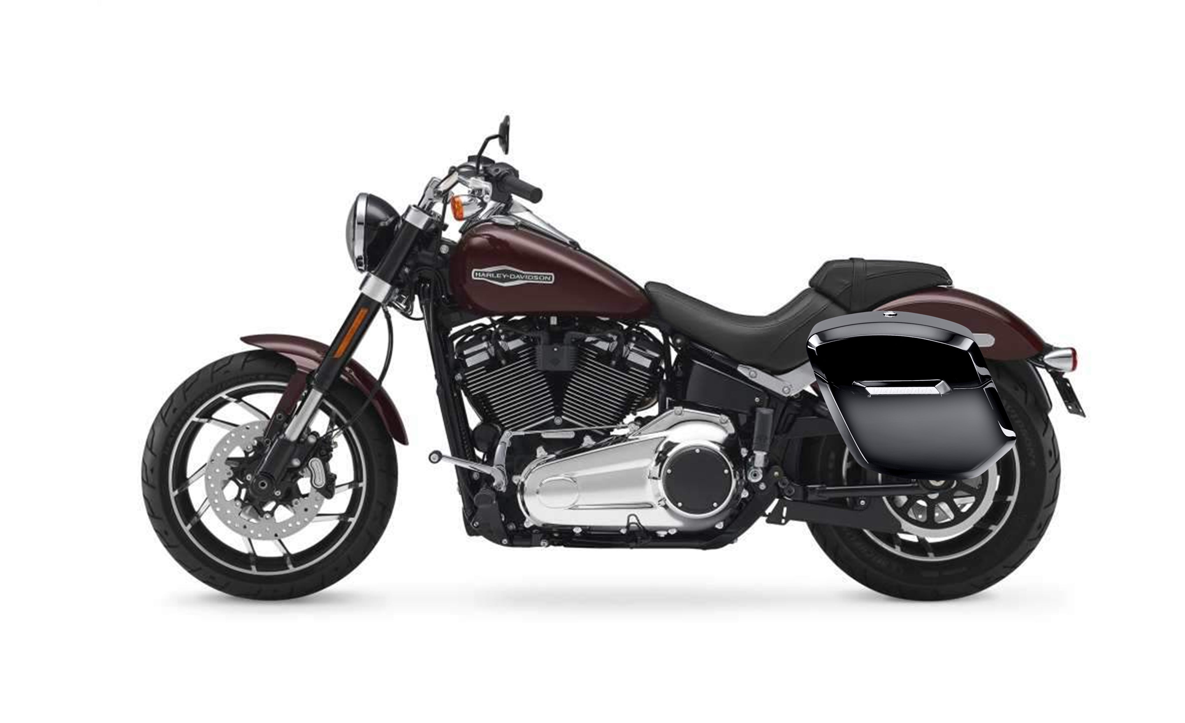 12L - Ironclad Quick-Mount Medium Harley Softail Sport Glide Painted Hard Solo Saddlebag (Left Only) Bag on Bike @expand