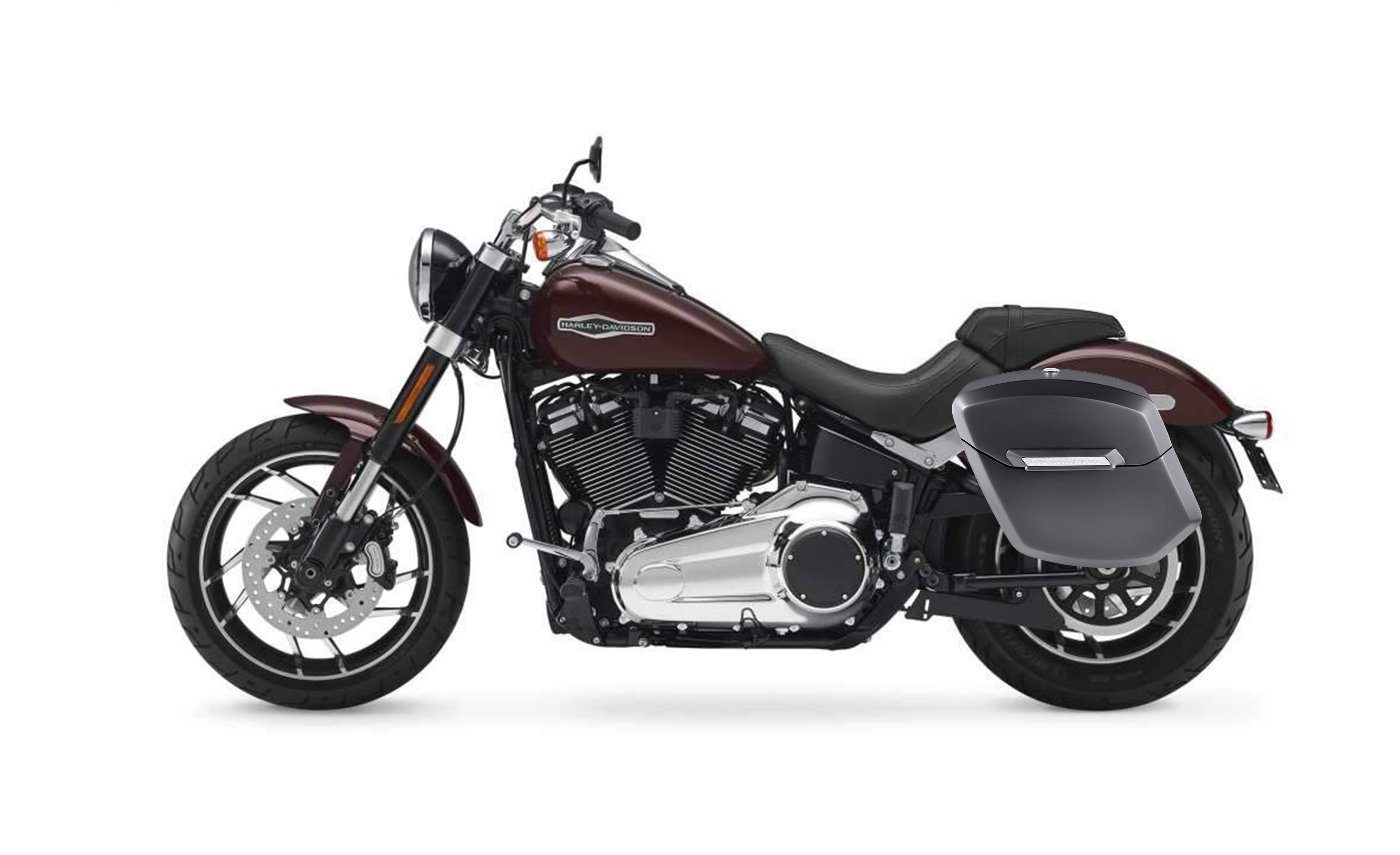 12L - Ironclad Quick Mount Medium Harley Softail Sport Glide Matte Hard Solo Saddlebag (Left Only) Bag on Bike @expand