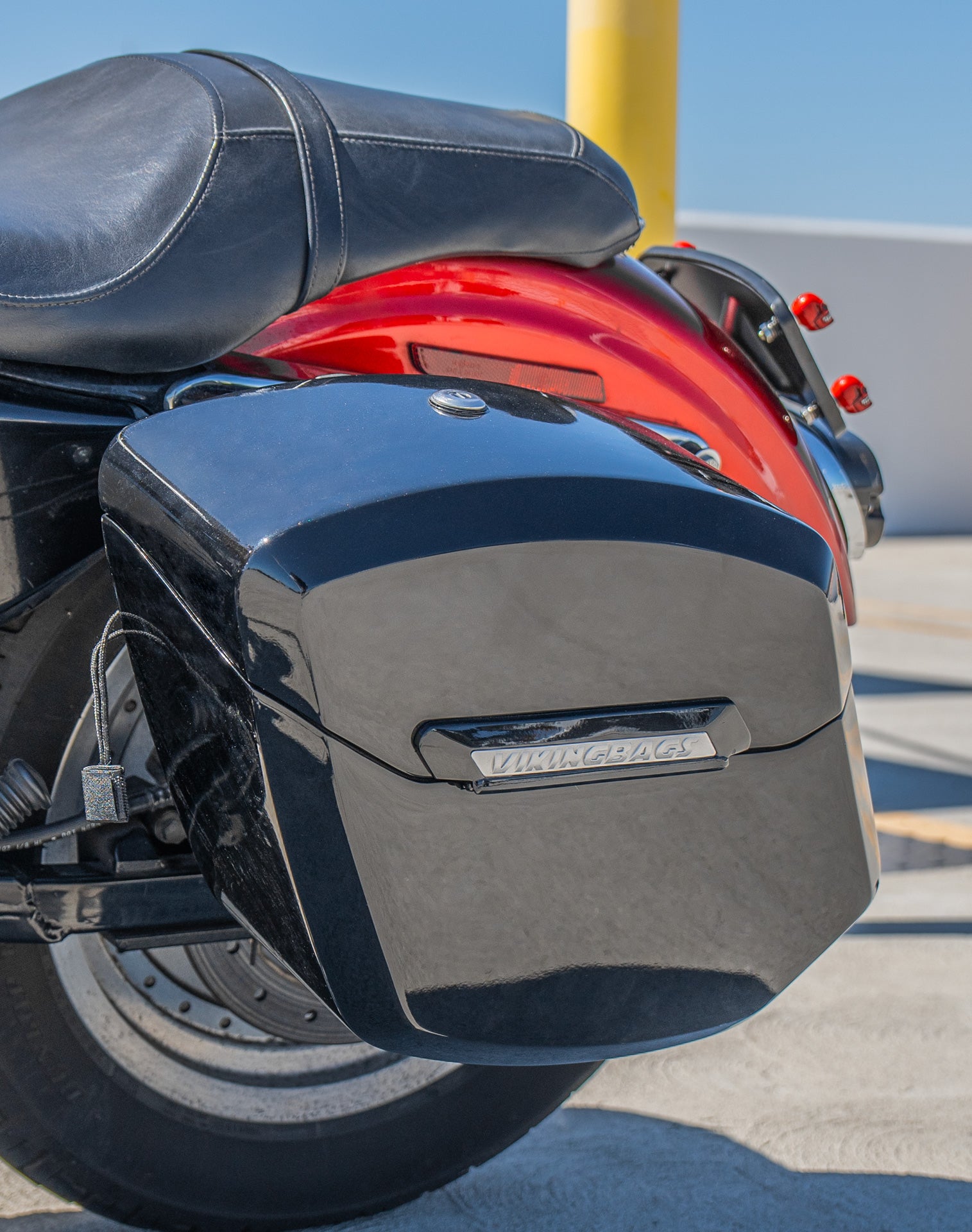 12L - Ironclad Quick Mount Medium Harley Sportster 883 Custom XL883C Painted Hard Solo Saddlebag (Left Only) lifestyle