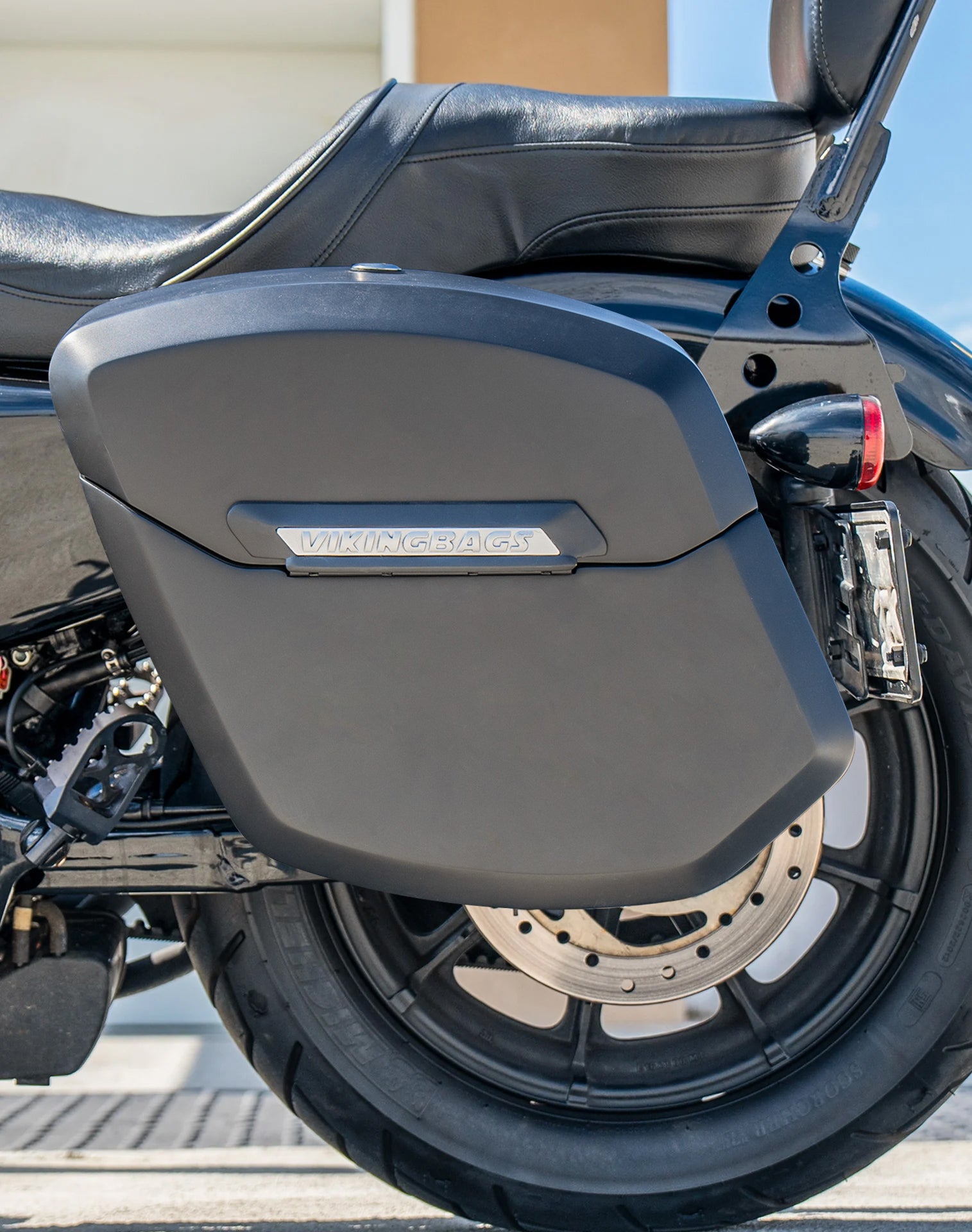 12L - Ironclad Quick Mount Medium Harley Sportster Iron 1200 Matte Hard Solo Saddlebag (Left Only) Lifestyle