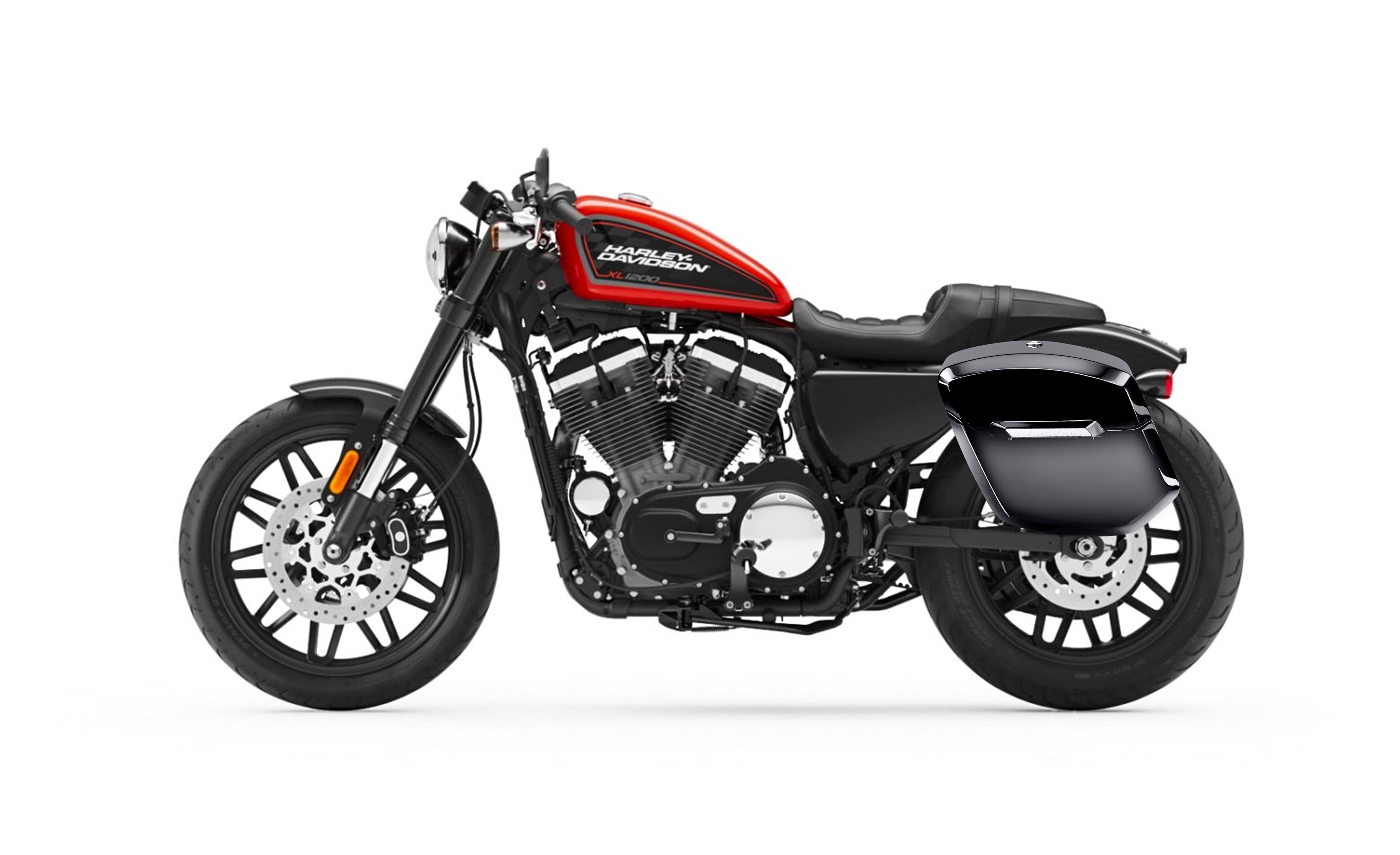 12L - Ironclad Quick-Mount Medium Harley Sportster Roadster XL1200CX Painted Hard Solo Saddlebag (Left Only) Bag on Bike @expand