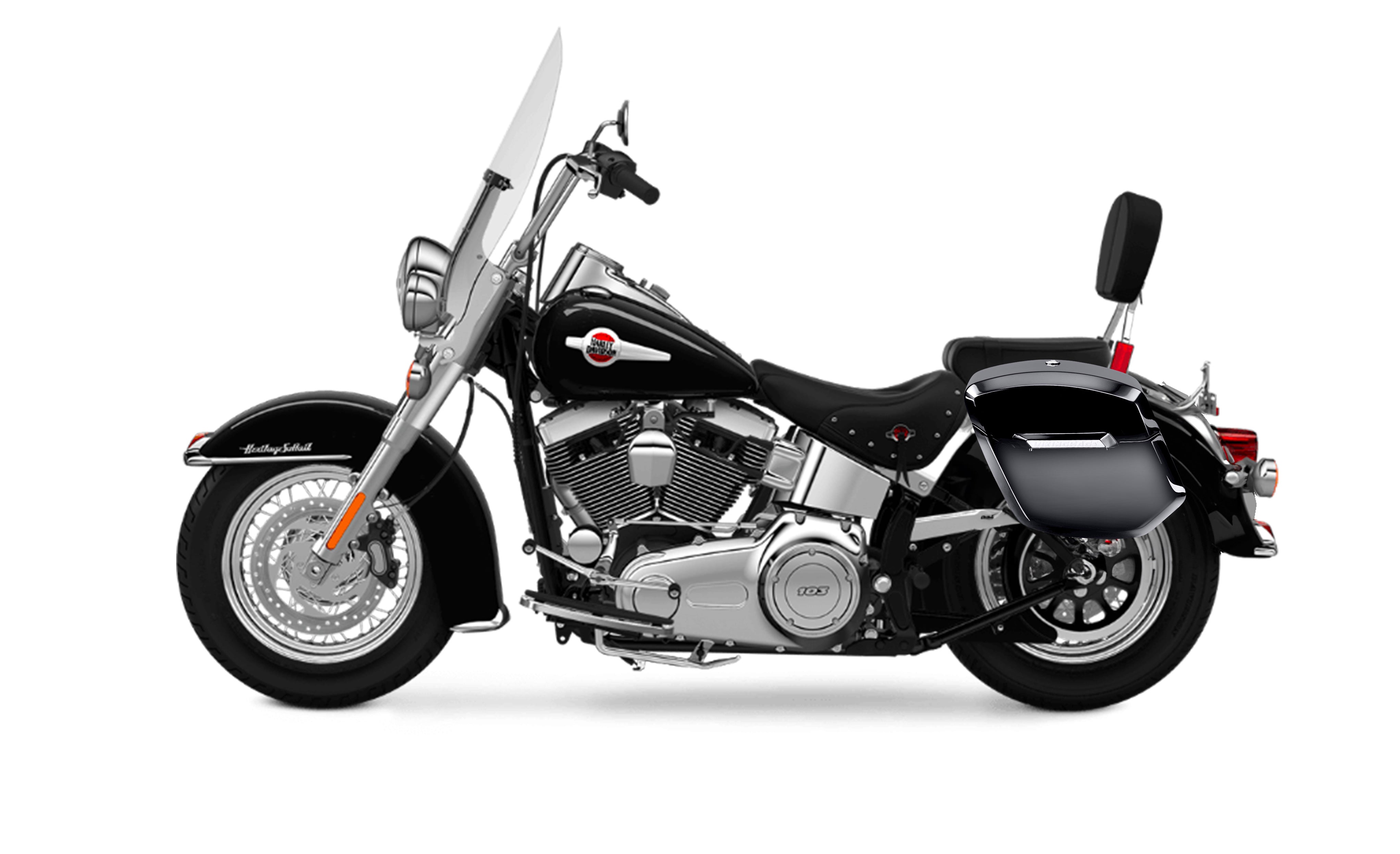 12L - Ironclad Quick-Mount Medium Heritage Classic FLSTC/I Painted Hard Solo Saddlebag (Left Only) Bag on Bike @expand