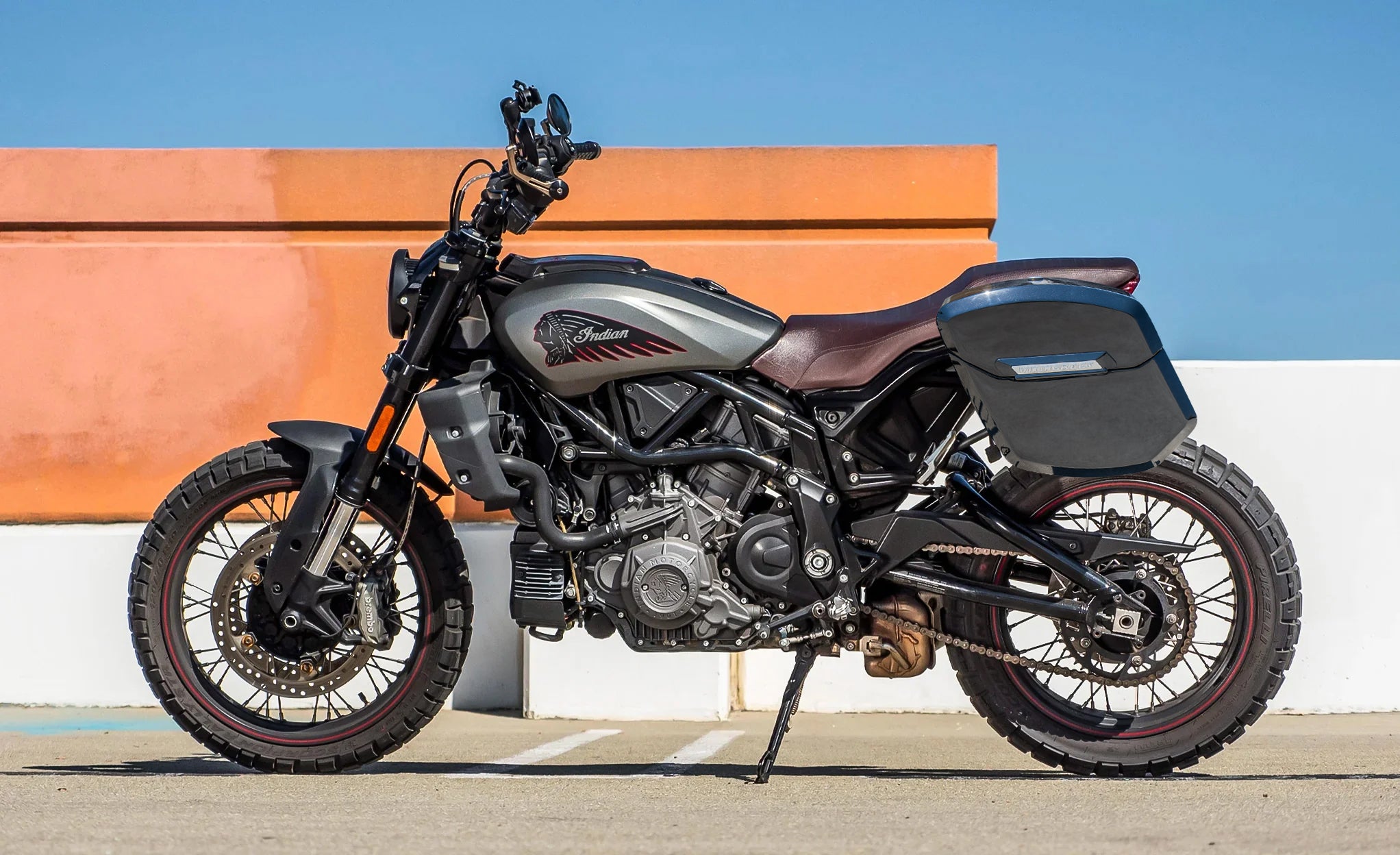 12L - Ironclad Quick Mount Medium Indian FTR 1200 Painted Hard Solo Saddlebag (Left Only) Lifestyle @expand