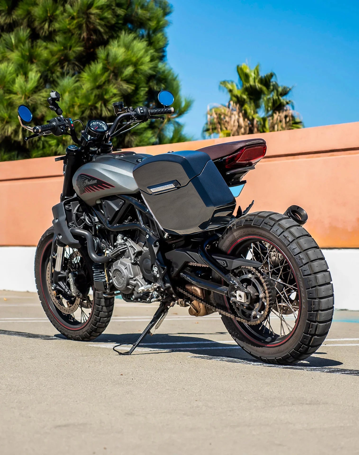 12L - Ironclad Quick Mount Medium Indian FTR 1200 Painted Hard Solo Saddlebag (Left Only) Lifestyle