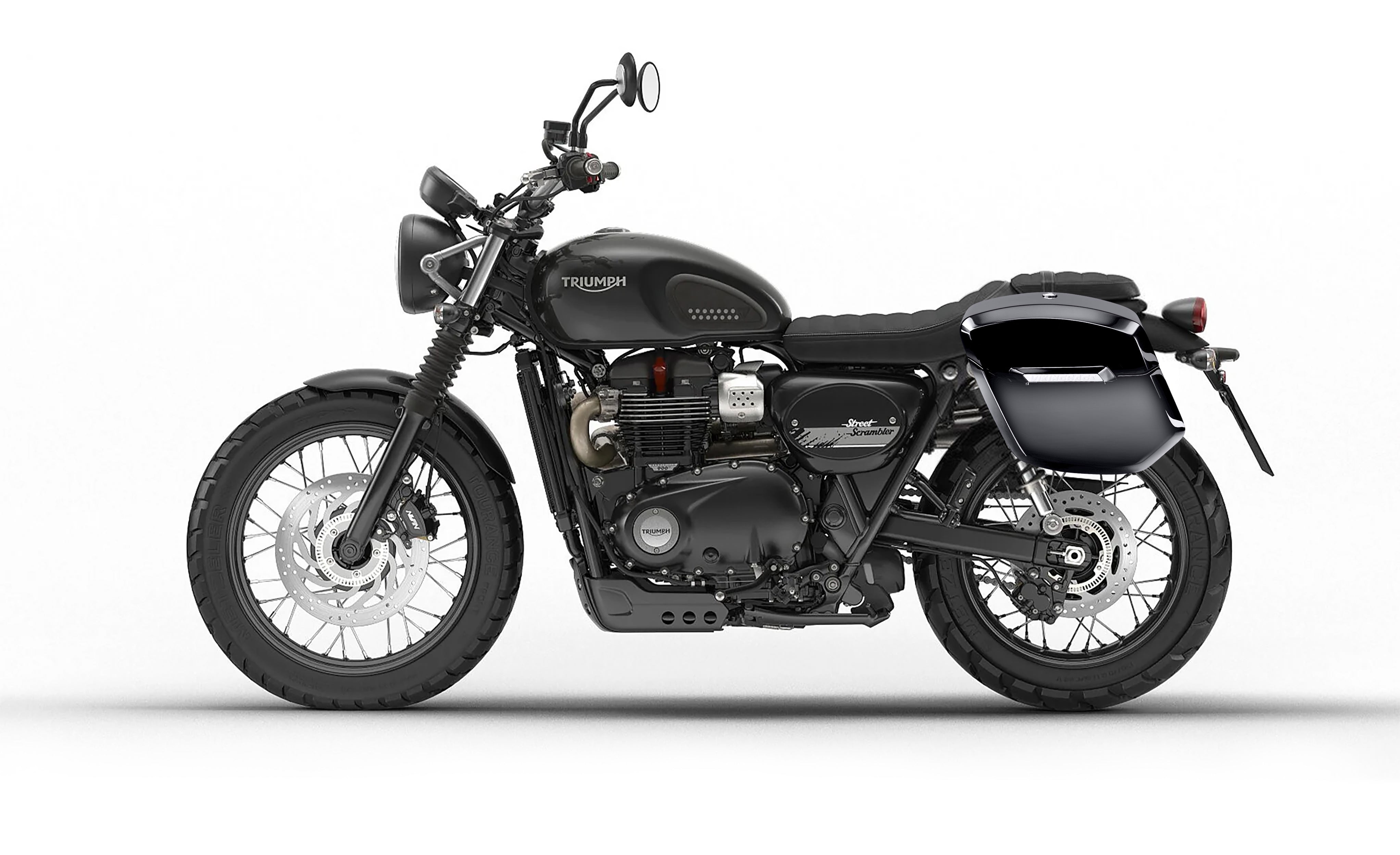 12L - Ironclad Quick-Mount Medium Triumph Street Scrambler Painted Hard Solo Saddlebag (Left Only) Bag on Bike @expand