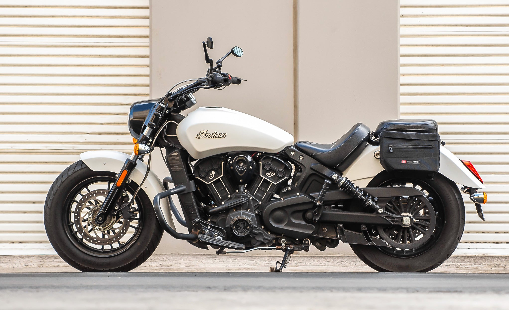 8L - Patriot Small Indian Scout Sixty Motorcycle Throw Over Saddlebags Bag on Bike @expand