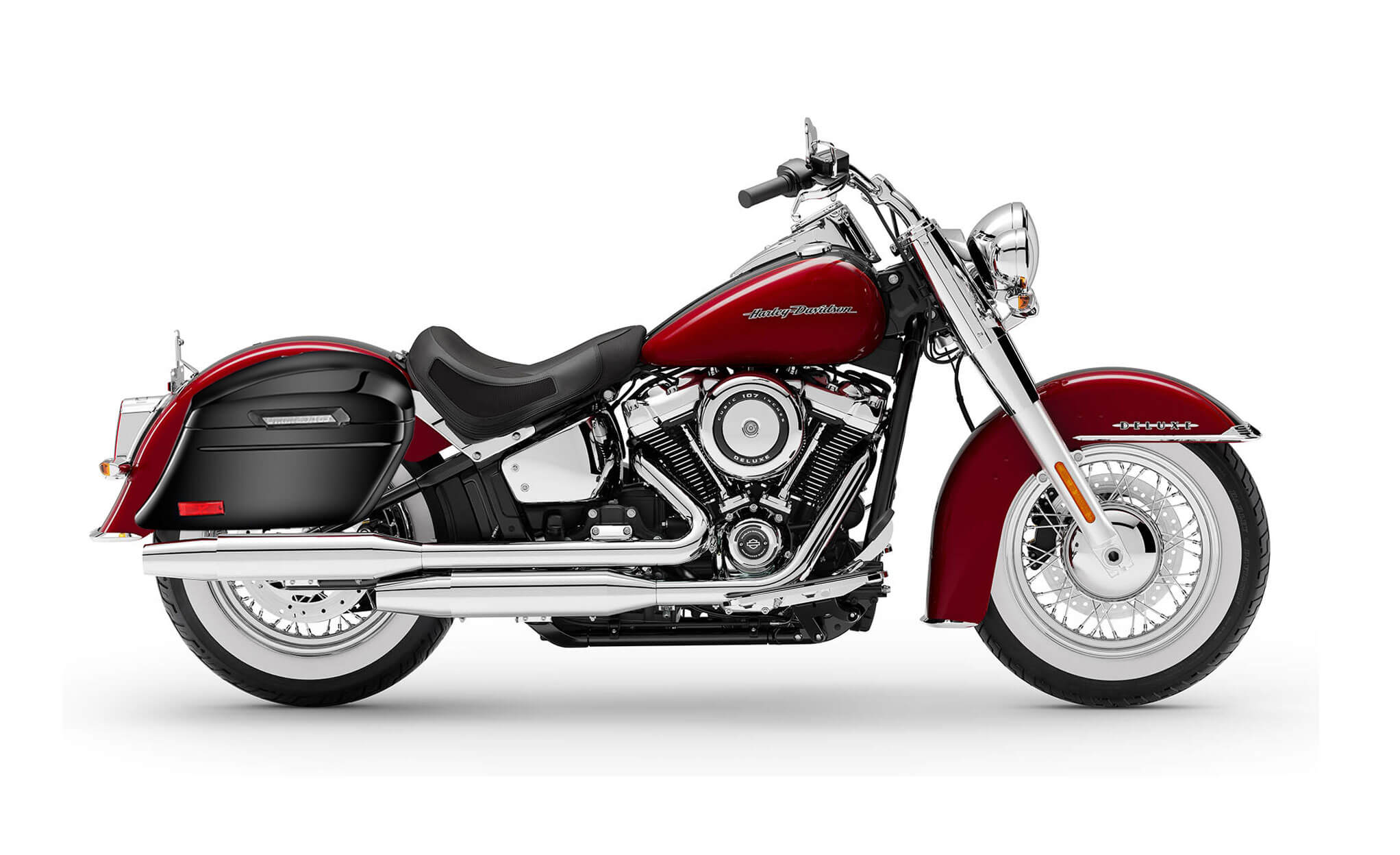 44L - Lamellar Stallion Extra Large Painted Hard Saddlebags for Harley Softail Deluxe FLDE Bag on Bike @expand