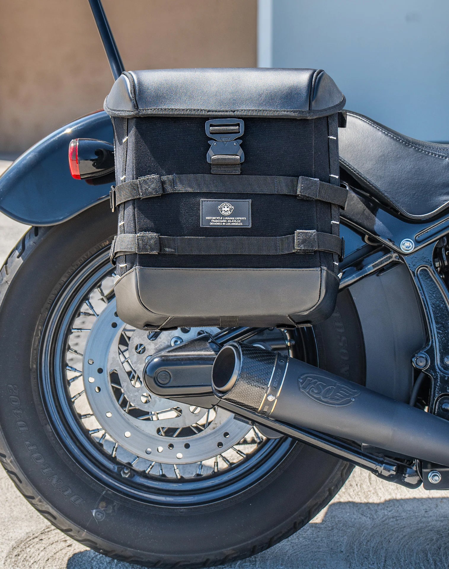 15L - Incognito Quick Mount Medium Harley Softail Slim FLS Solo Saddlebag (Right Only) Lifestyle