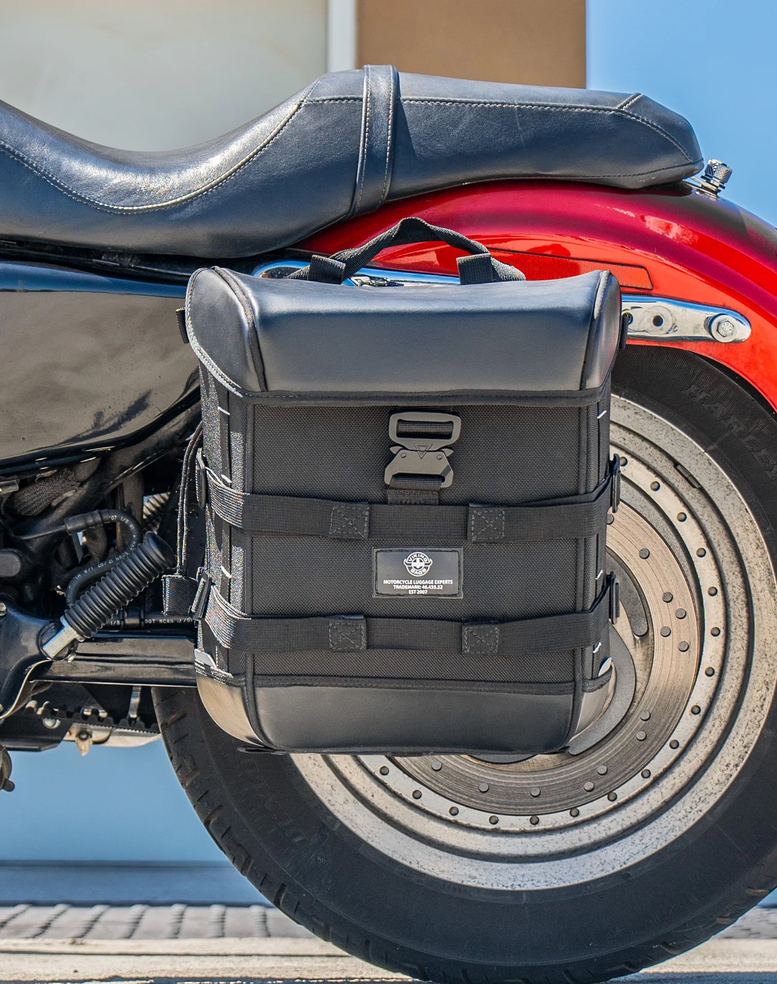 15L - Incognito Quick Mount Medium Solo Motorcycle Saddlebag (Left Only) for Harley Sportster 883 Custom XL883C/XLH883C Lifestyle