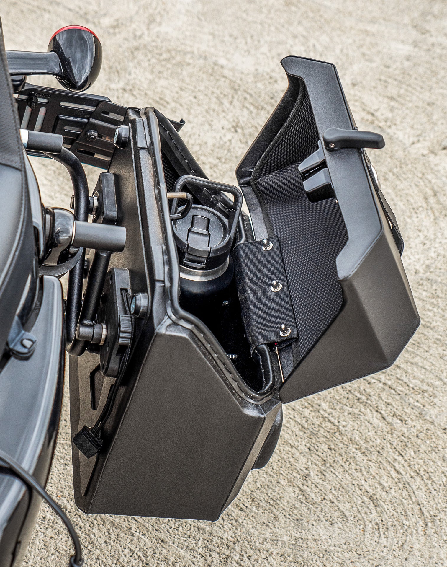 15L - Outlaw Quick Mount Medium Harley Softail Slim FLS Hard Solo Saddlebag (Left Only) Lifestyle