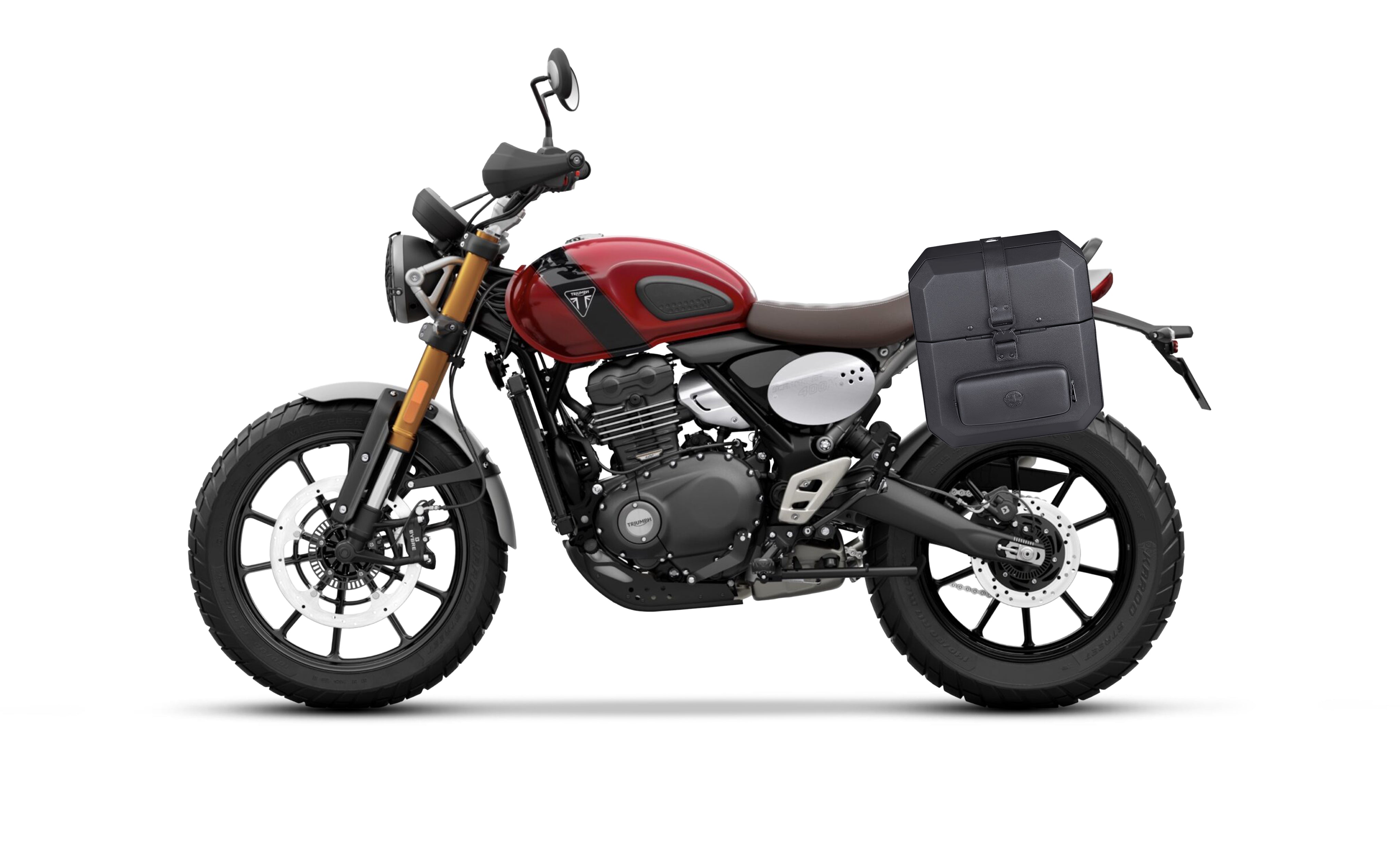 15L - Outlaw Quick-Mount Medium Triumph Scrambler 400 X Hard Solo Saddlebag (Left Only) Bag on Bike @expand