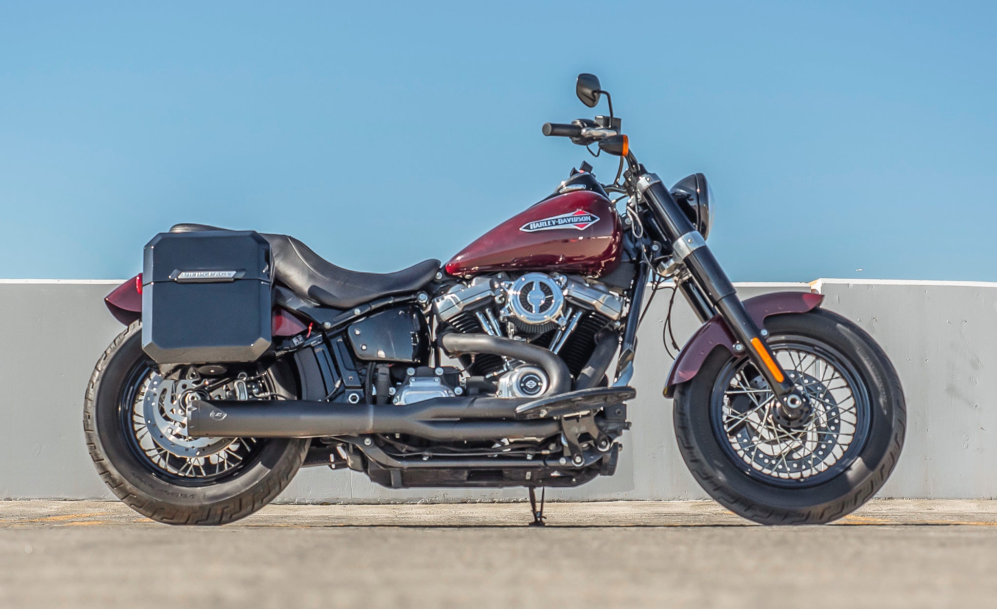 15L - Outlaw Quick Mount Medium Harley Softail Slim FLSL Painted Hard Solo Saddlebag (Right Only) @expand