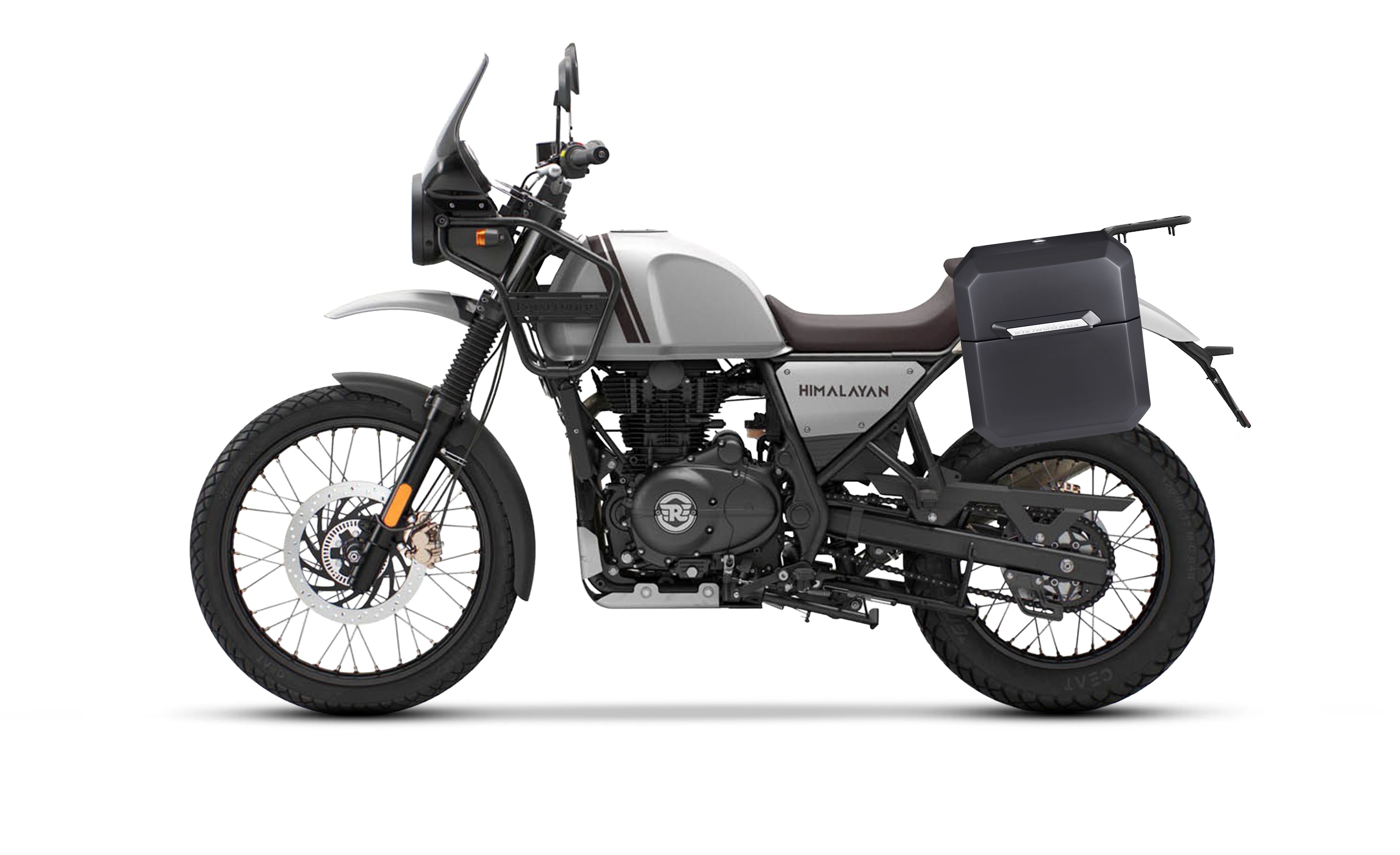 15L - Outlaw Quick Mount Royal Enfield Himalayan 410 Matte Hard Solo Saddlebag (Left Only) Bag on Bike @expand