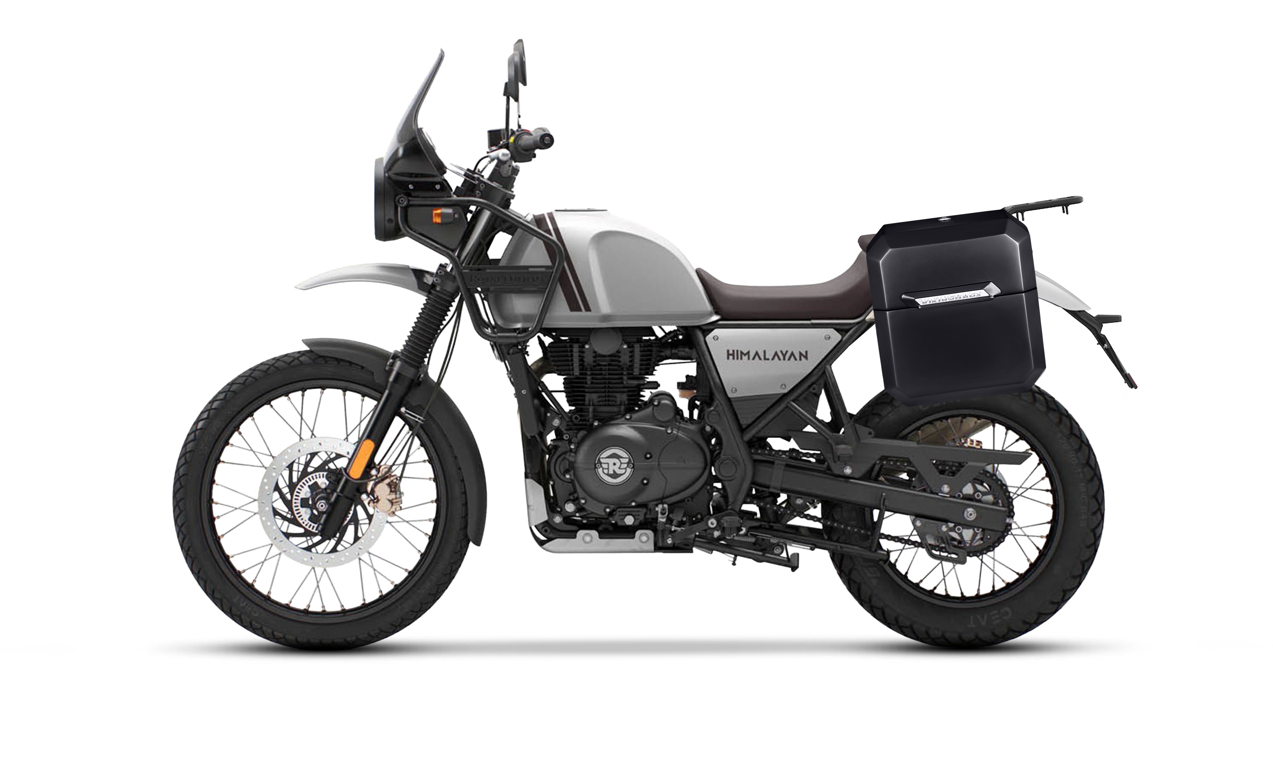 15L - Outlaw Quick Mount Medium Royal Enfield Himalayan 410 Painted Hard Solo Saddlebag (Left Only) Bag on Bike @expand
