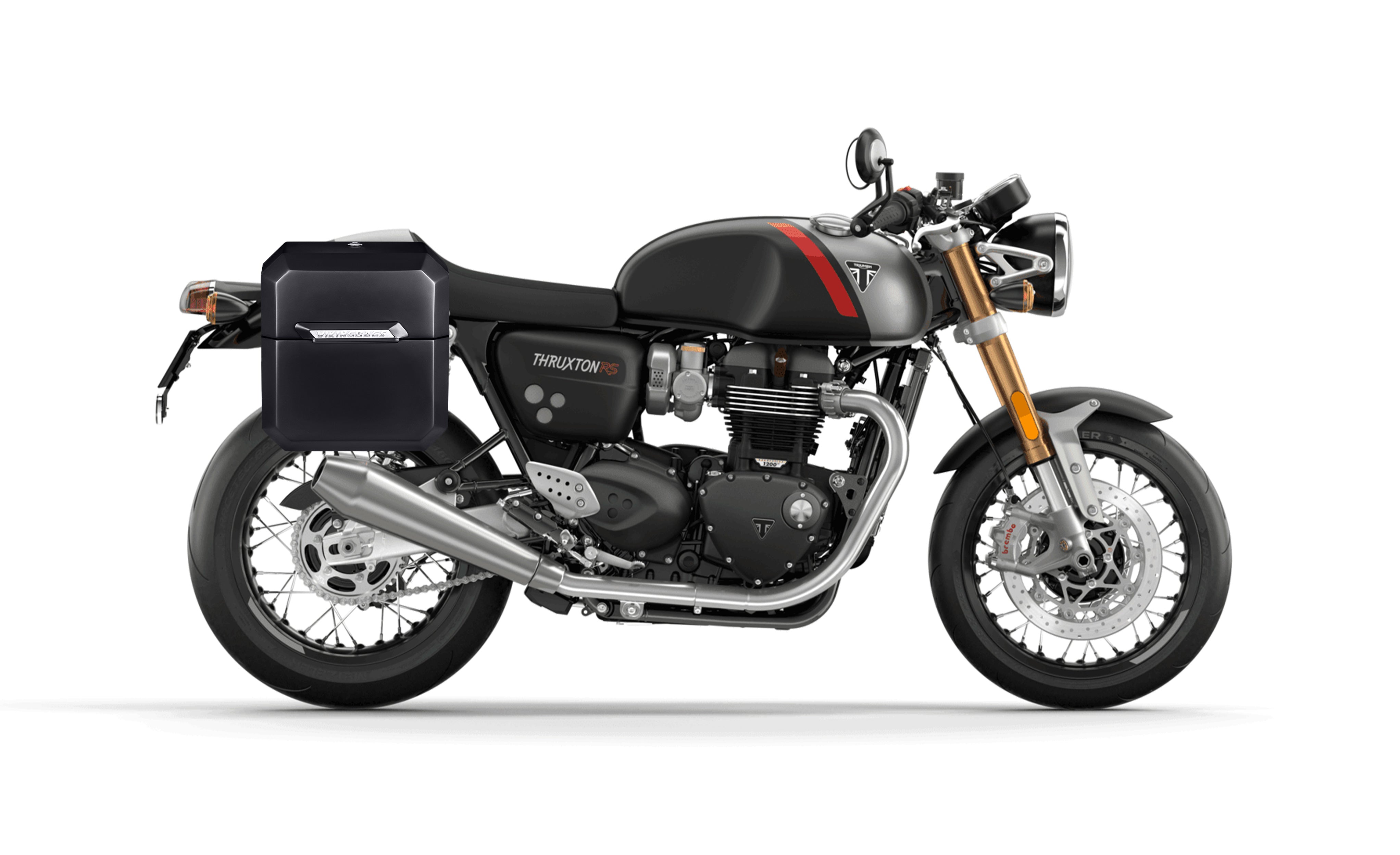 15L - Outlaw Quick Mount Medium Triumph Thruxton RS Painted Hard Solo Saddlebag (Right Only) Bag on Bike @expand