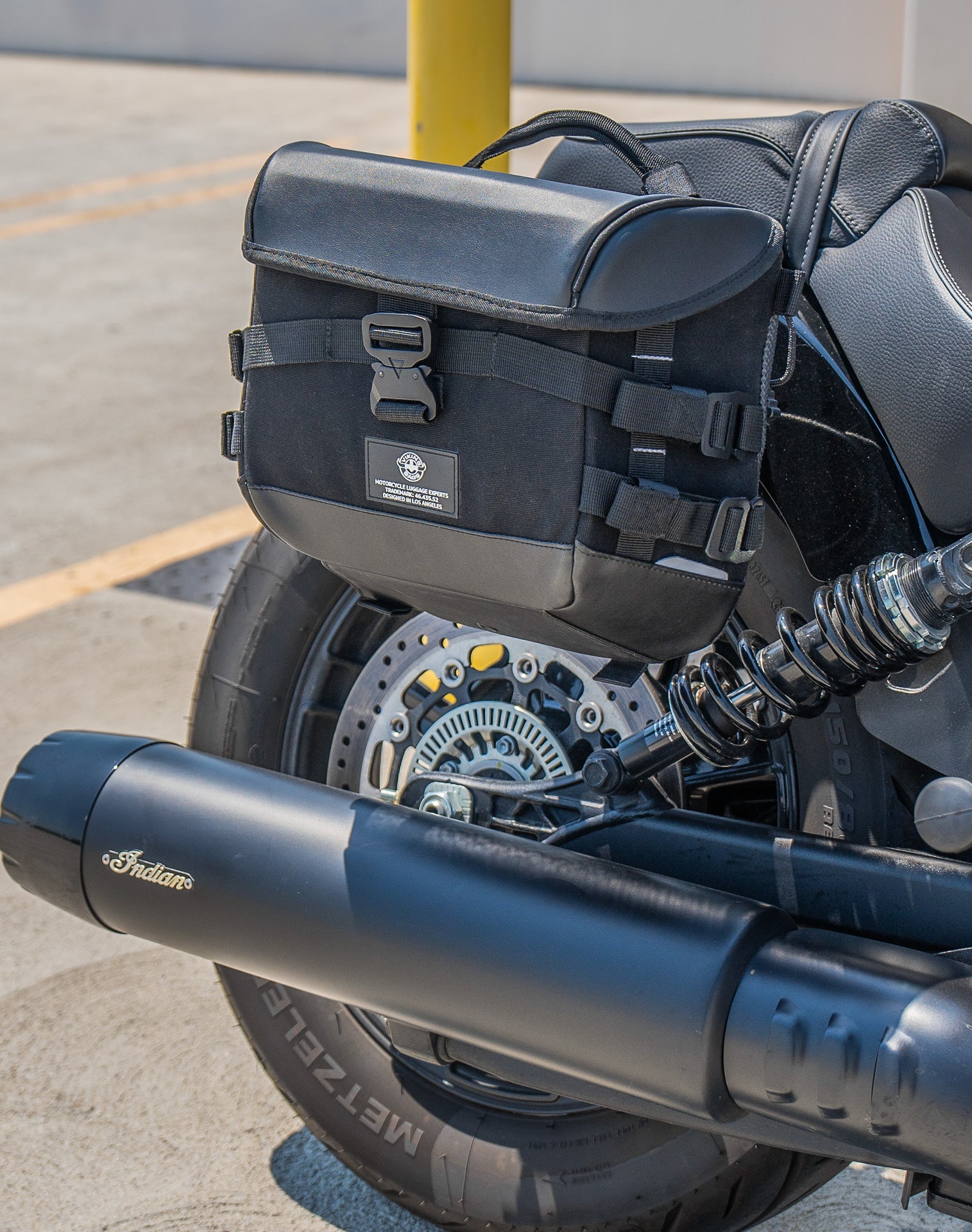 20L - Incognito Quick-Mount Small Indian Scout Sixty Bobber Motorcycle Saddlebags Life style