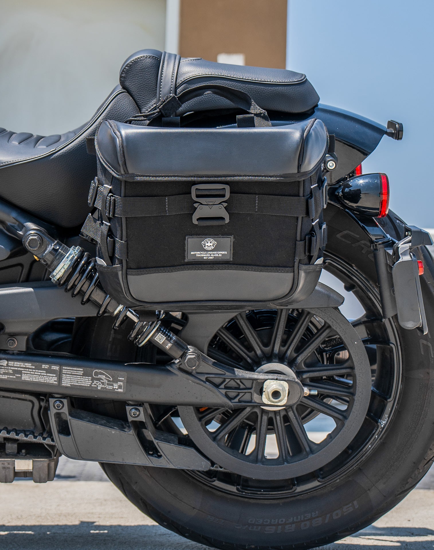 20L - Incognito Quick-Mount Small Indian Scout Sixty Bobber Motorcycle Saddlebags Life style