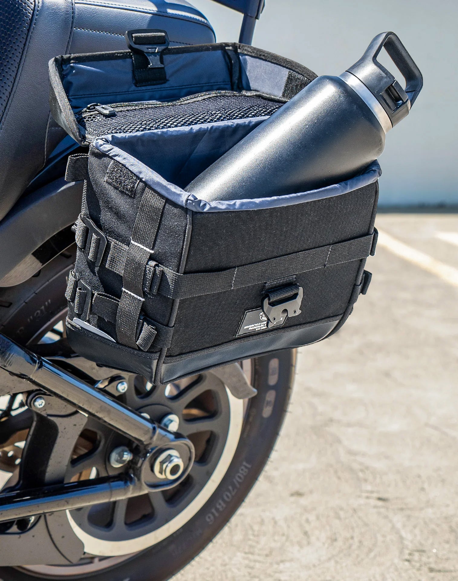 20L - Incognito Small Quick-Mount Saddlebags For 2025+ Harley Softail Low Rider S FXLRS Vertical Lifestyle