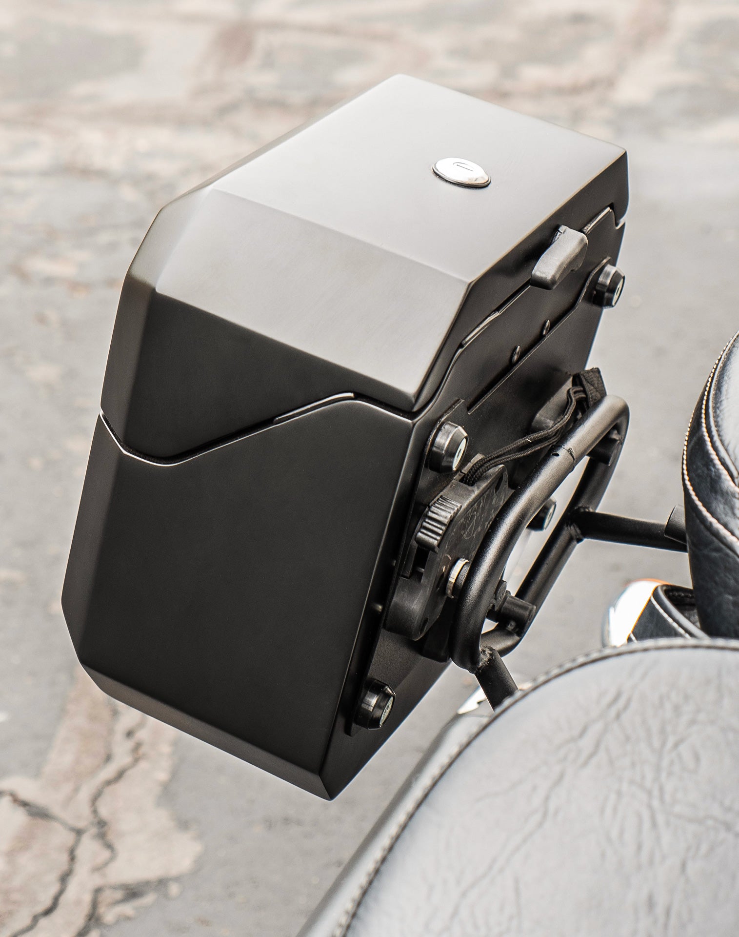 20L - Outlaw Quick-Mount Small Indian Scout Classic Matte Hard Saddlebags Lifestyle