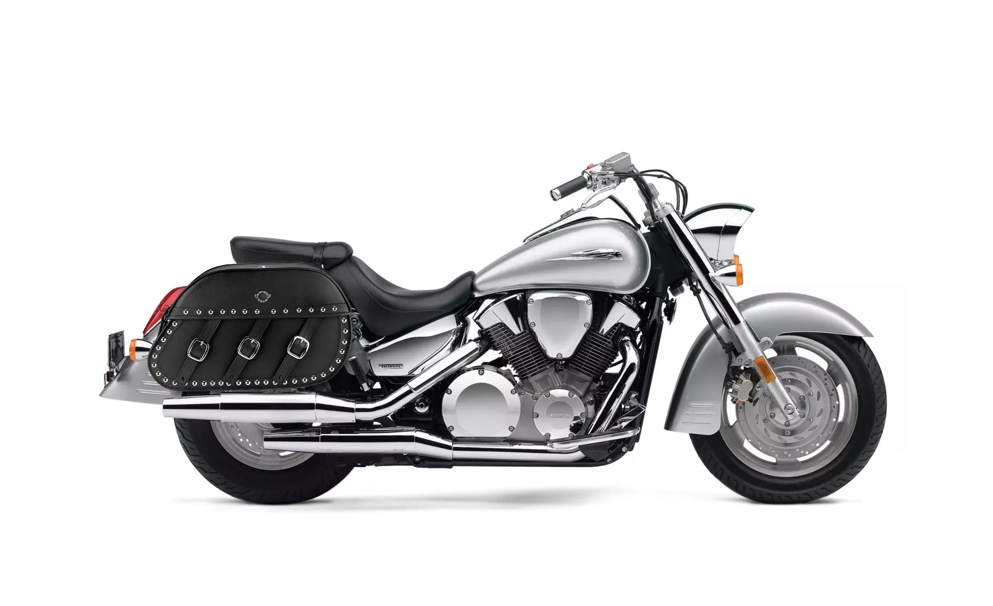 34L - Trianon Extra Large Honda VTX 1300 S Studded Leather Motorcycle Saddlebags on Bike Photo @expand
