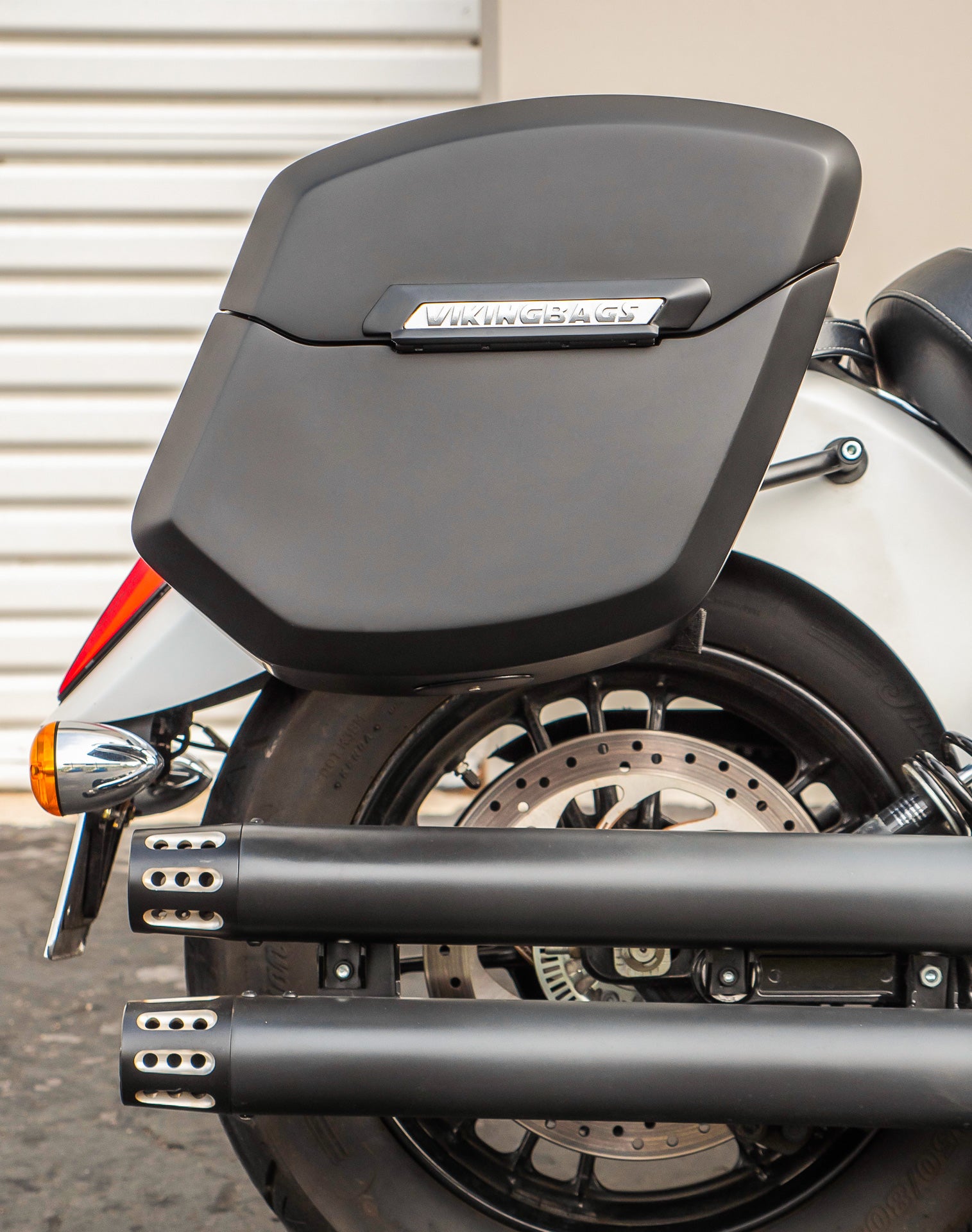 24L - Ironclad Quick-Mount Medium Indian Scout Classic Matte Hard Saddlebags Lifestyle