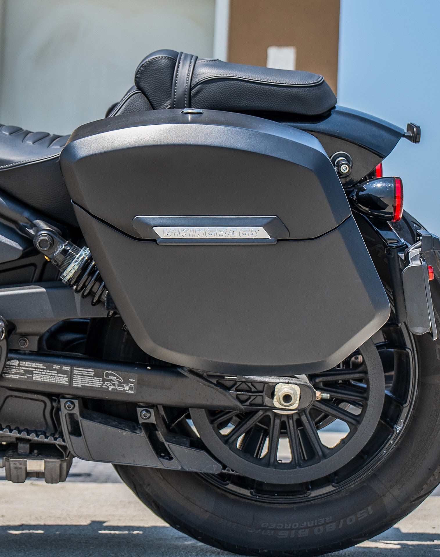 24L - Ironclad Quick-Mount Medium Indian Scout Sixty Bobber Matte Hard Saddlebags Life style