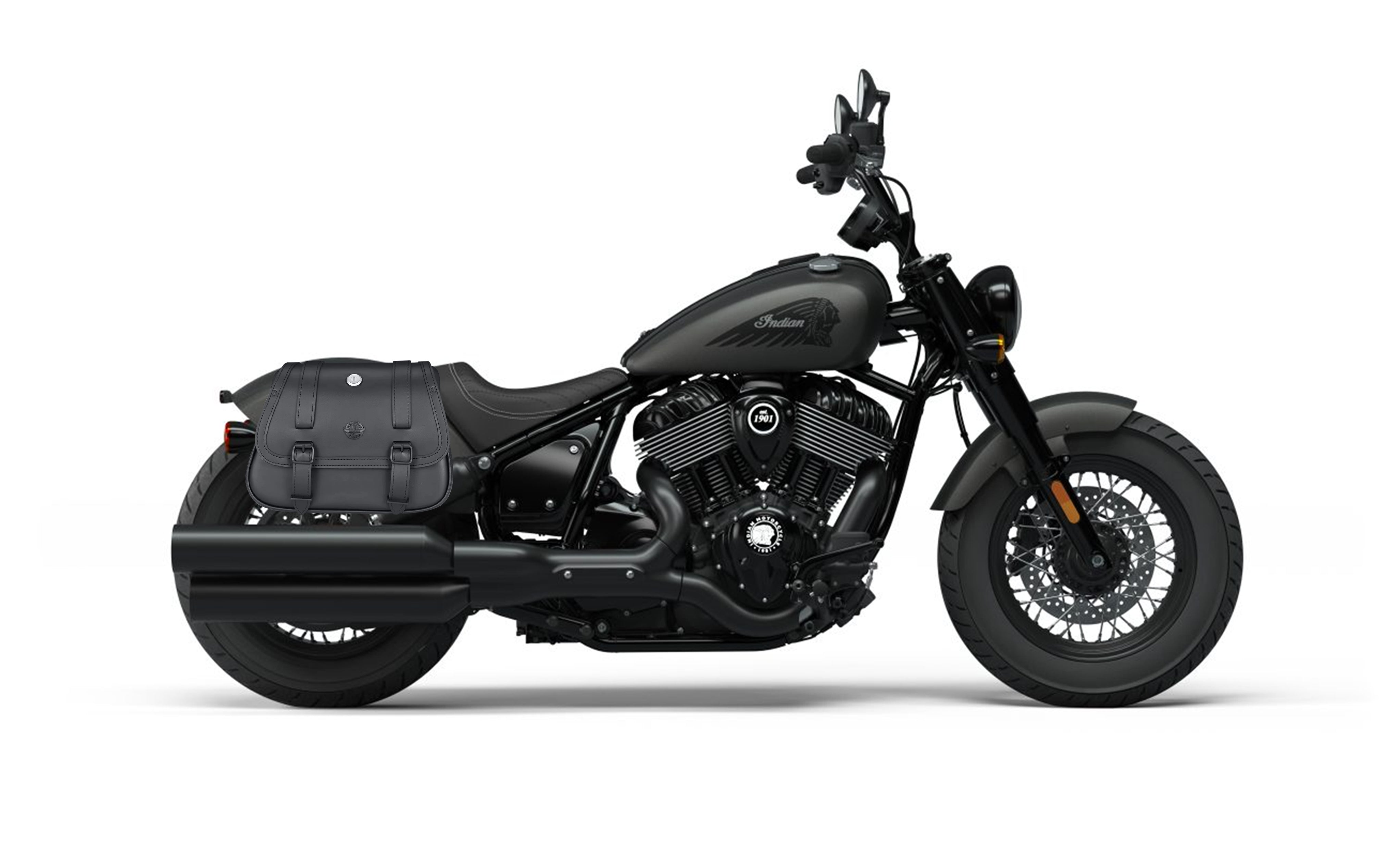 25L - SpiritBlade Large Indian Chief Bobber Dark Horse Leather Motorcycle Saddlebags @expand