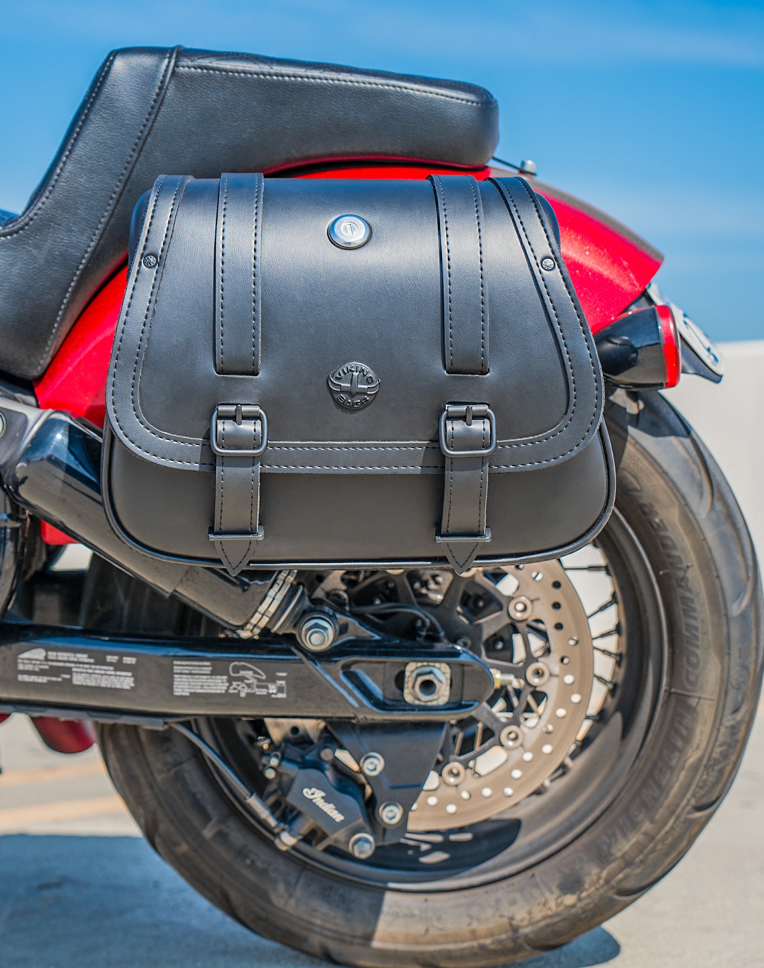 25L - SpiritBlade Large Indian Chief Leather Motorcycle Saddlebags Lifestyle