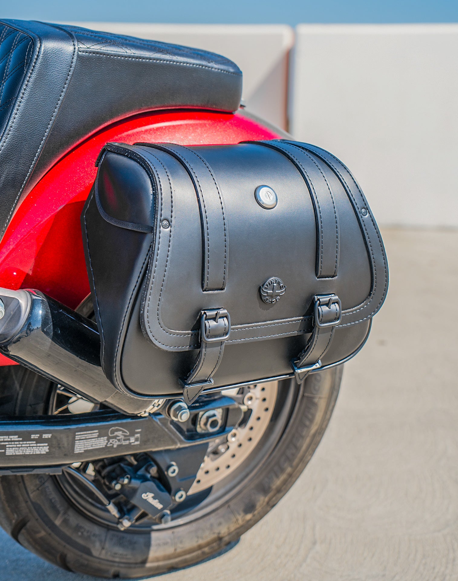 25L - SpiritBlade Large Indian Chief Leather Motorcycle Saddlebags Lifestyle
