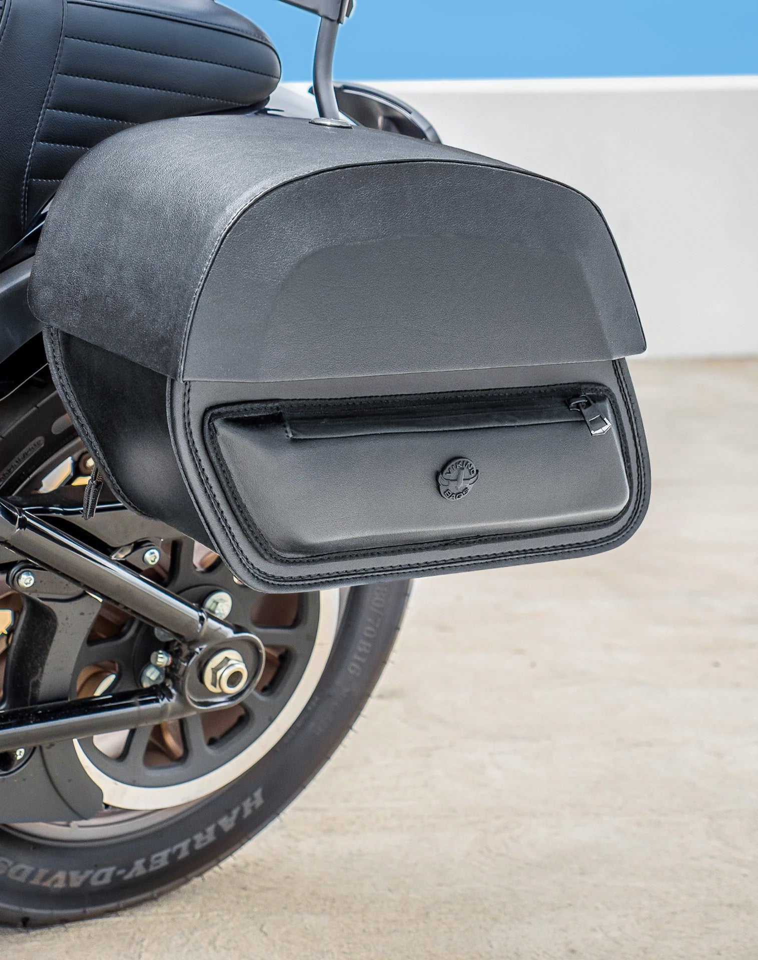 28L - Pantheon Medium Quick-Mount Saddlebags For 2025+ Harley Softail Low Rider S FXLRS Vertical Lifestyle
