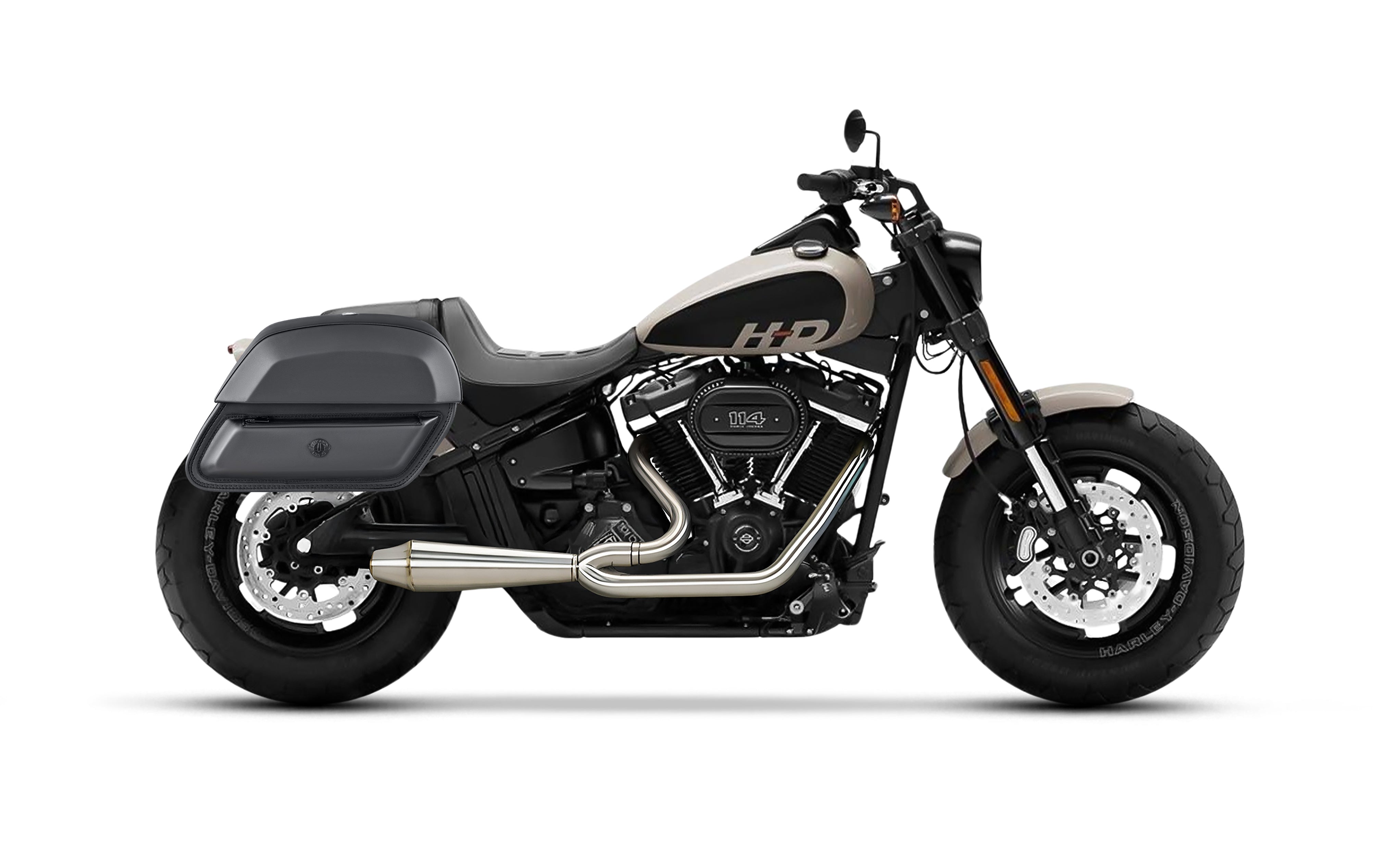 28L - Pantheon Medium Quick-Mount Harley Softail Fat Bob FXFB/S Motorcycle Saddlebags Bag on Bike @expand