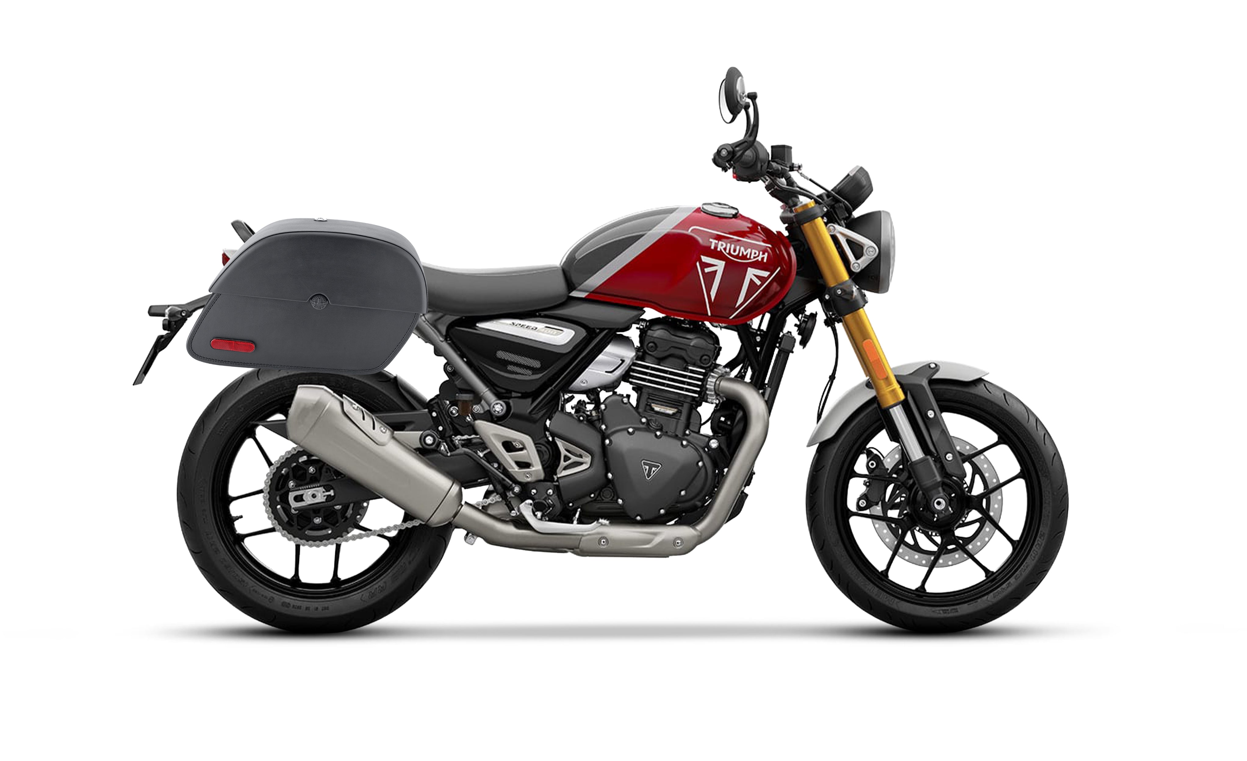 28L - Panzer Medium Quick Mount Triumph Speed 400 Leather Saddlebags Bag on Bike @expand