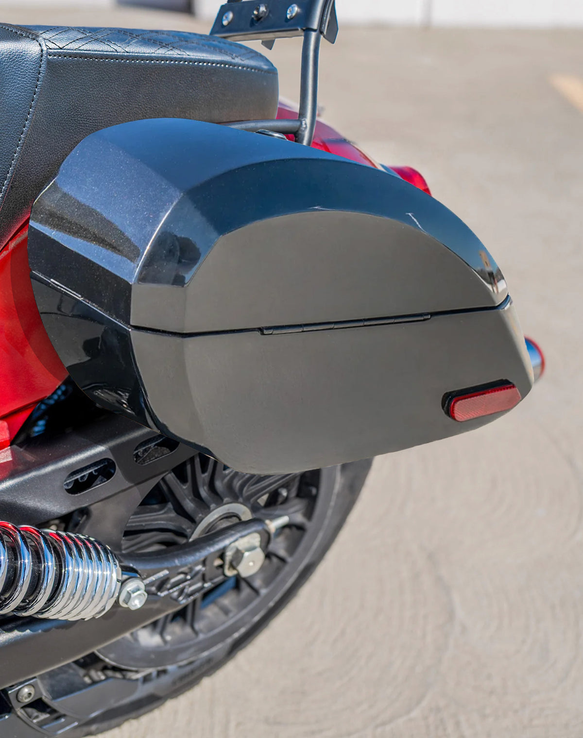 28L - Phantom Large Indian Scout Classic 2025+ Painted Motorcycle Hard Saddlebags Lifestyle