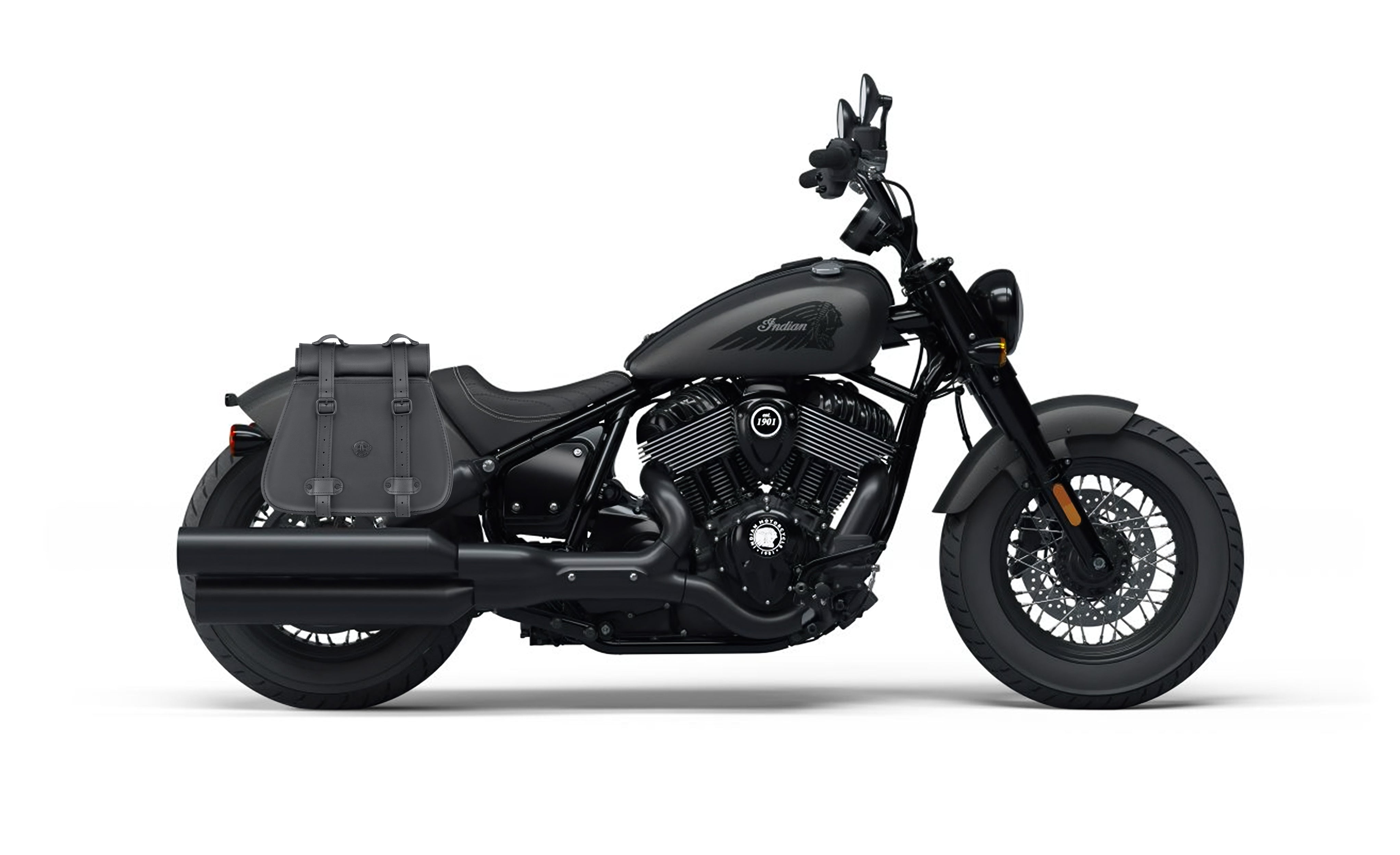 30L - SpiritBlade Roll-Top Large Indian Chief Bobber Dark Horse Motorcycle Leather Saddlebags Bag on Bike @expand