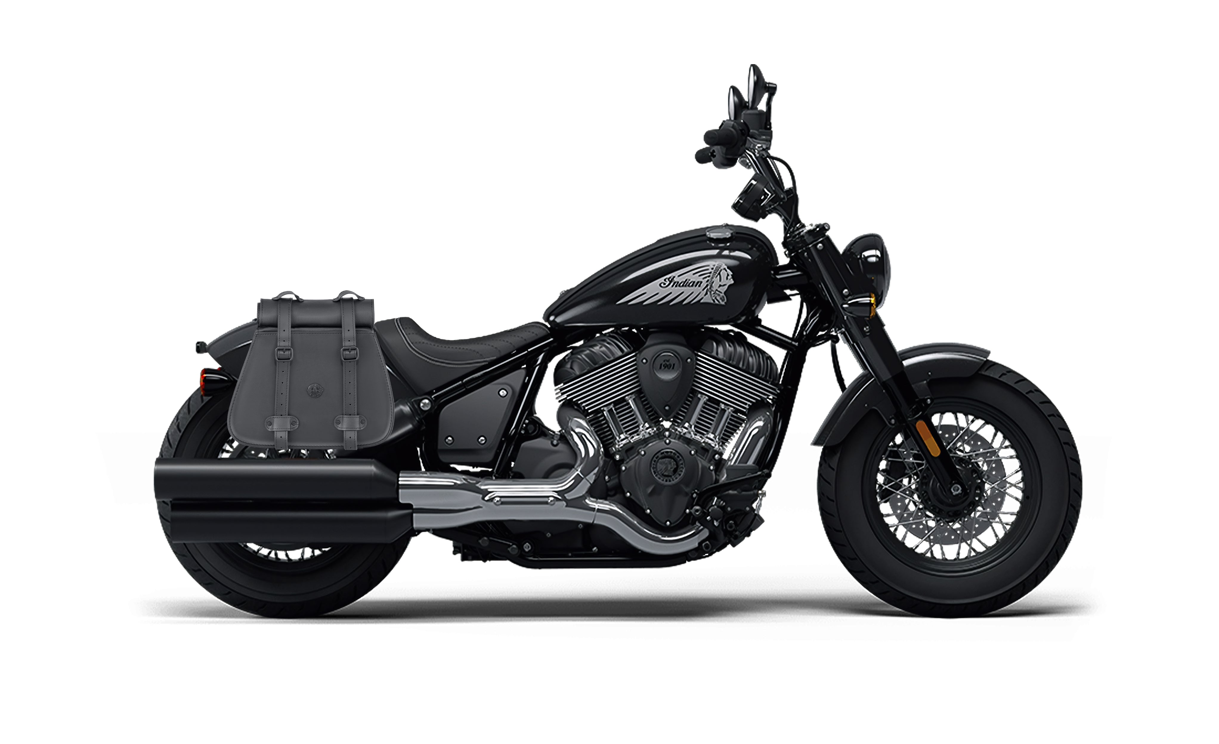 30L - SpiritBlade Roll-Top Large Indian Chief Bobber Motorcycle Leather Saddlebags Bag on Bike @expand