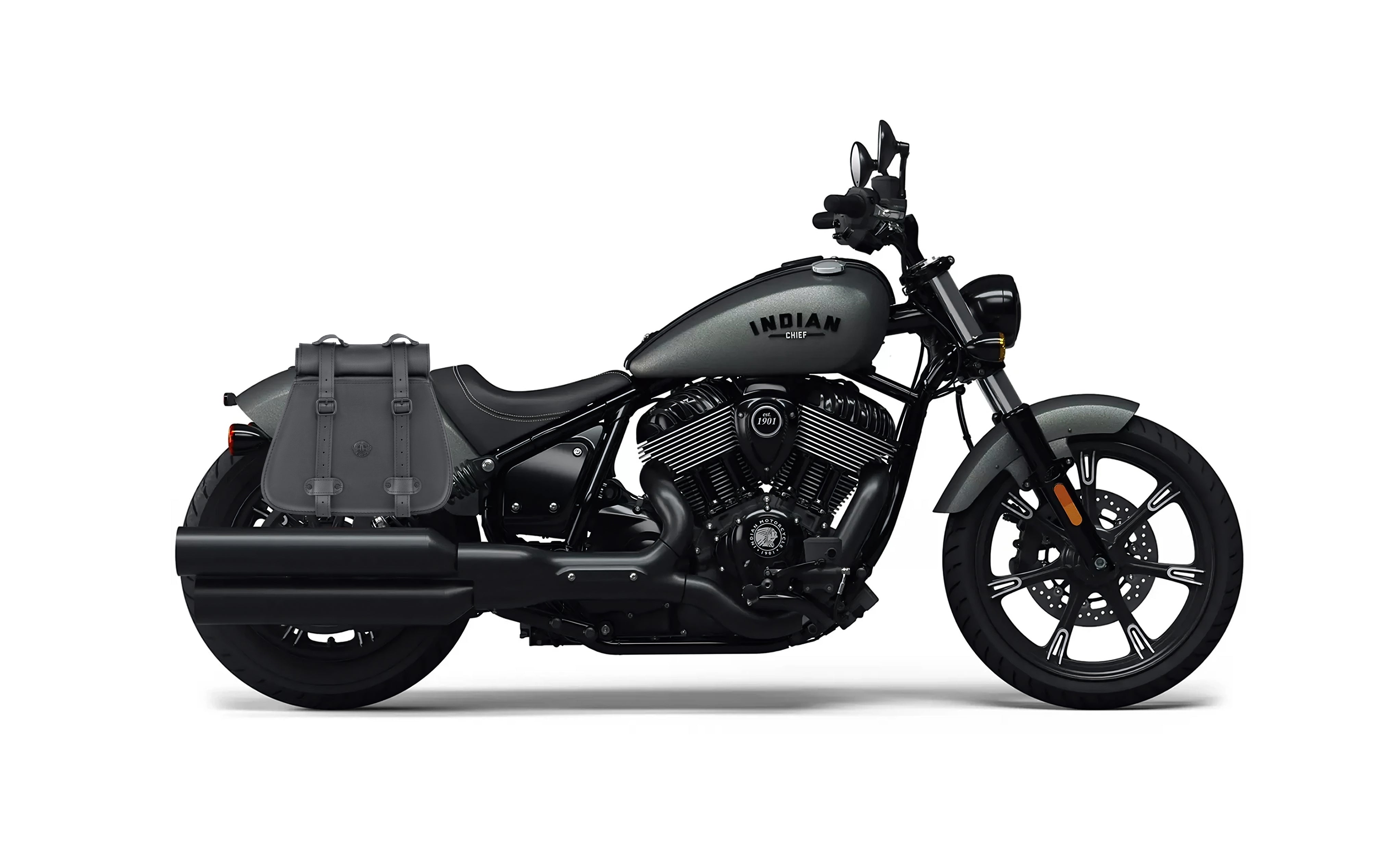 30L - SpiritBlade Roll-Top Large Indian Chief Dark Horse Motorcycle Leather Saddlebags Bag on Bike @expand