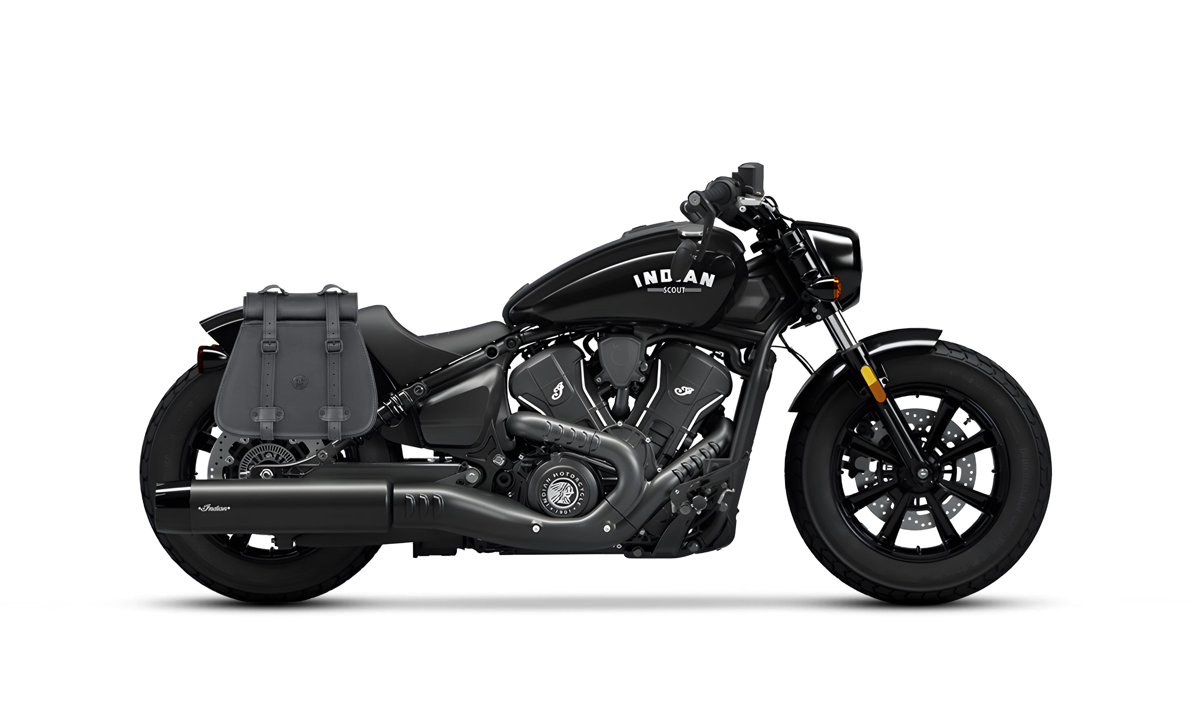 30L - SpiritBlade Roll-Top Large Indian Scout Bobber Motorcycle Leather Saddlebags Bag on Bike @expand