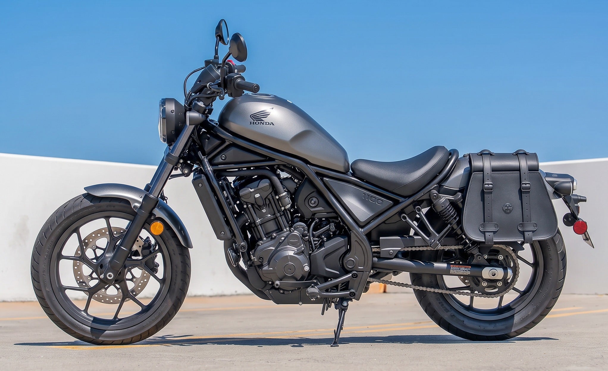 30L - SpiritBlade Roll-Top Large Honda Rebel 1100 CMX1100 Motorcycle Leather Saddlebags Lifestyle @expand