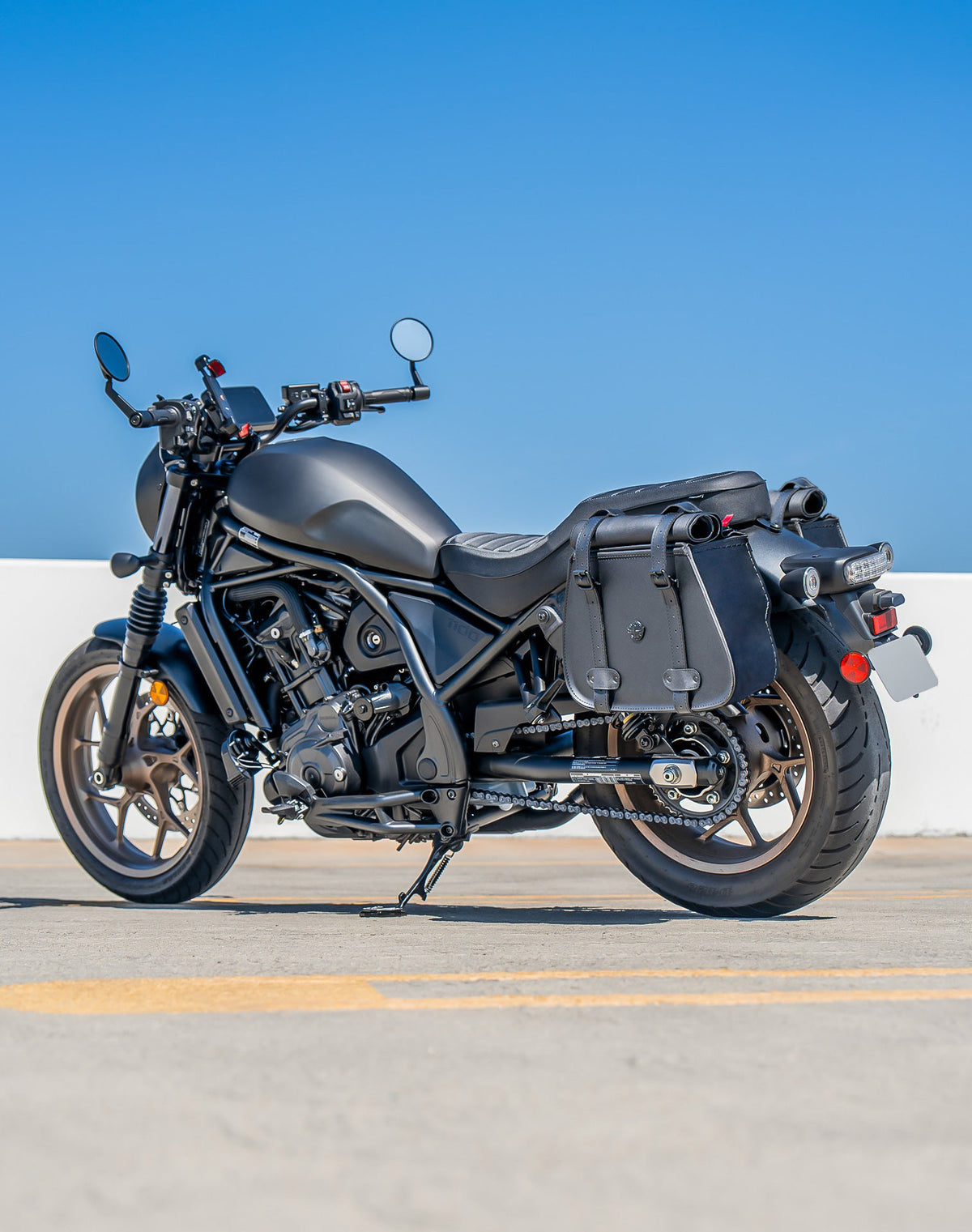 30L - SpiritBlade Roll-Top Large Honda Rebel 1100 CMX1100 Motorcycle Leather Saddlebags Lifestyle