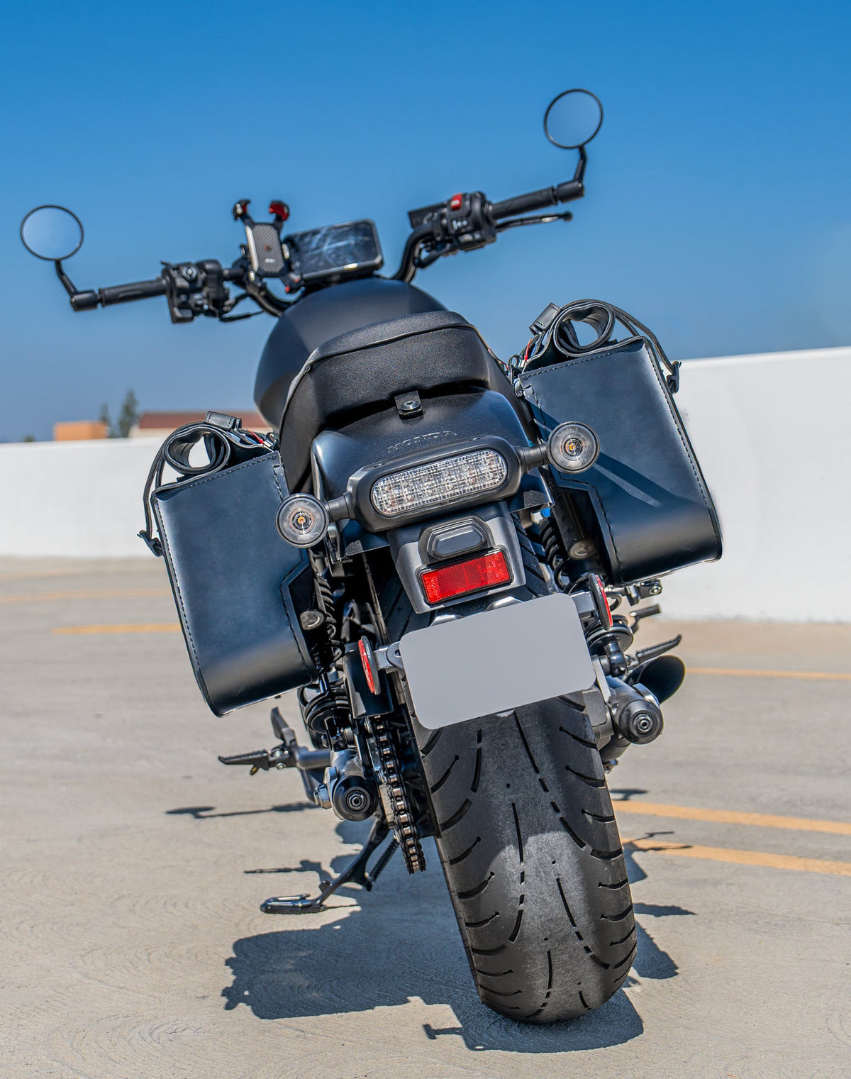 30L - SpiritBlade Roll-Top Large Honda Rebel 1100 CMX1100 Motorcycle Leather Saddlebags Lifestyle