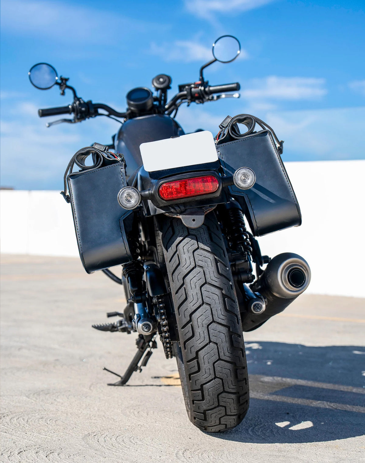 30L - SpiritBlade Roll-Top Large Honda Rebel 500 Motorcycle Leather Saddlebags Lifestyle