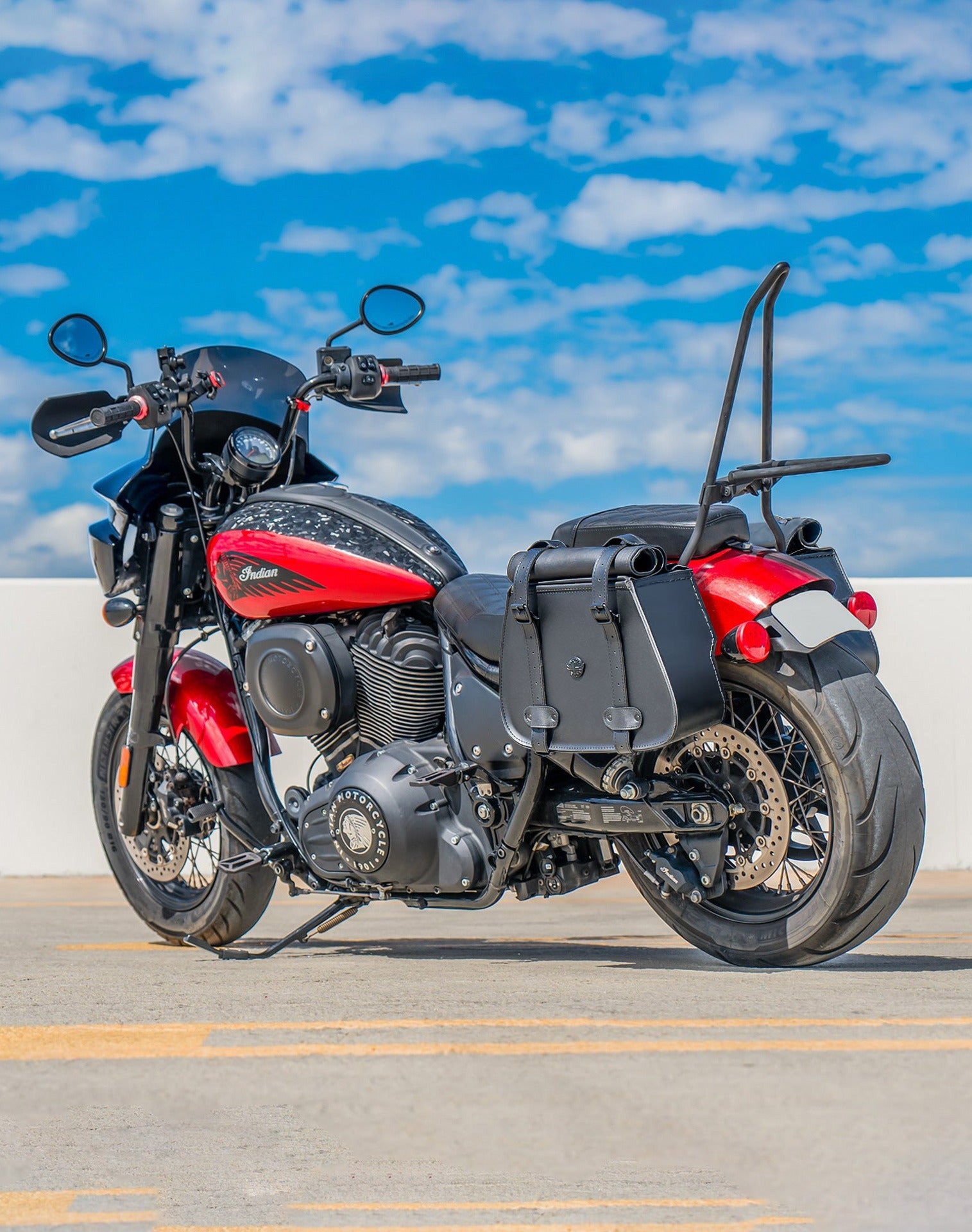 30L - SpiritBlade Roll-Top Large Indian Chief Bobber Motorcycle Leather Saddlebags Lifestyle