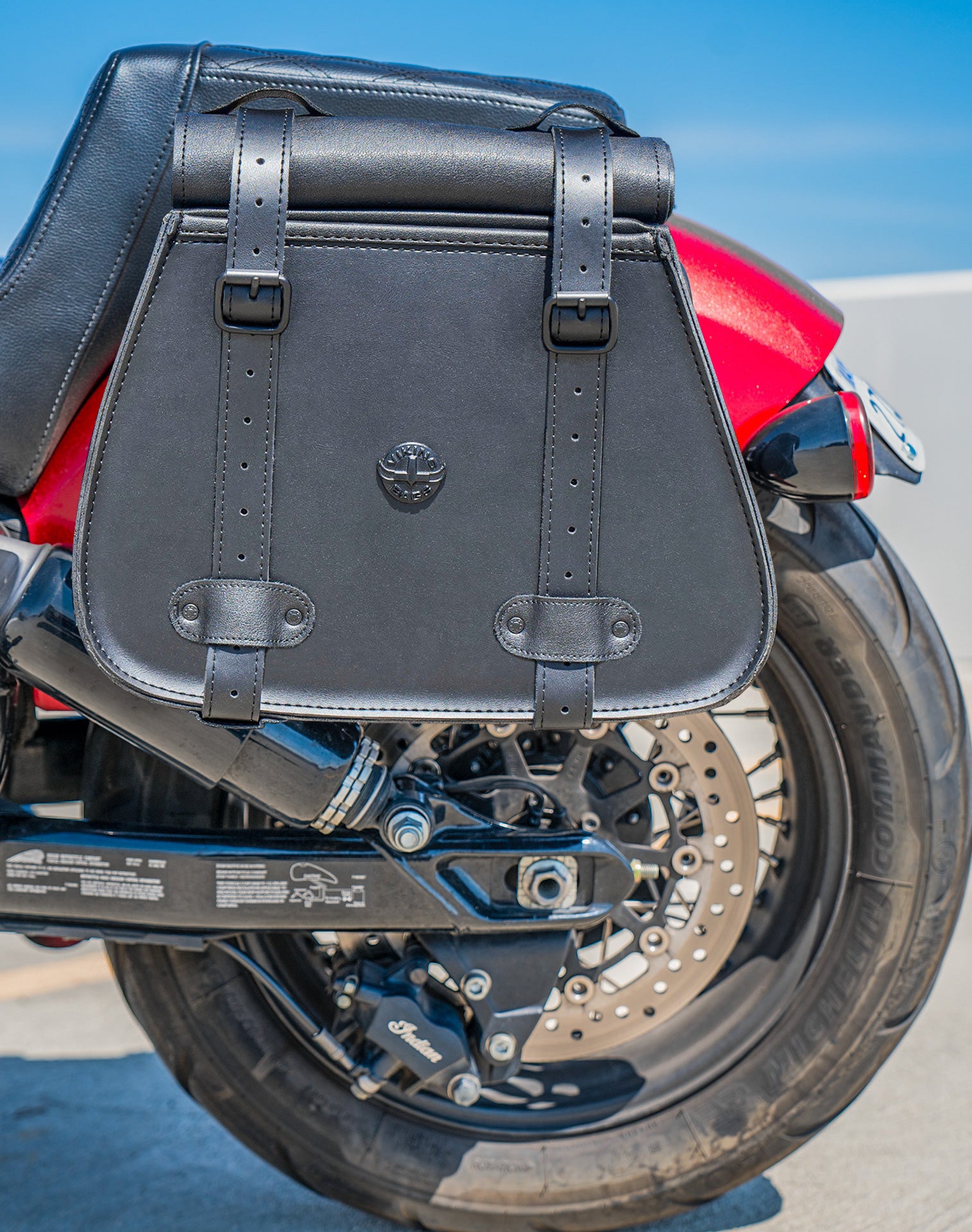 30L - SpiritBlade Roll-Top Large Indian Chief Motorcycle Leather Saddlebags Lifestyle