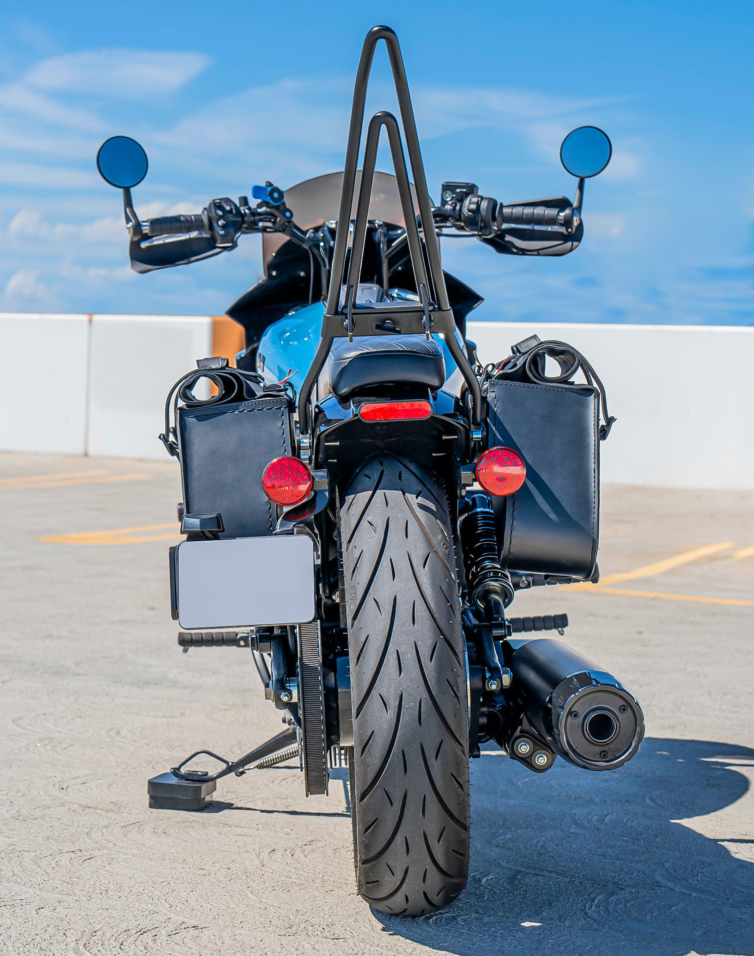 30L - SpiritBlade Roll-Top Large Indian Scout Bobber Motorcycle Leather Saddlebags Lifestyle