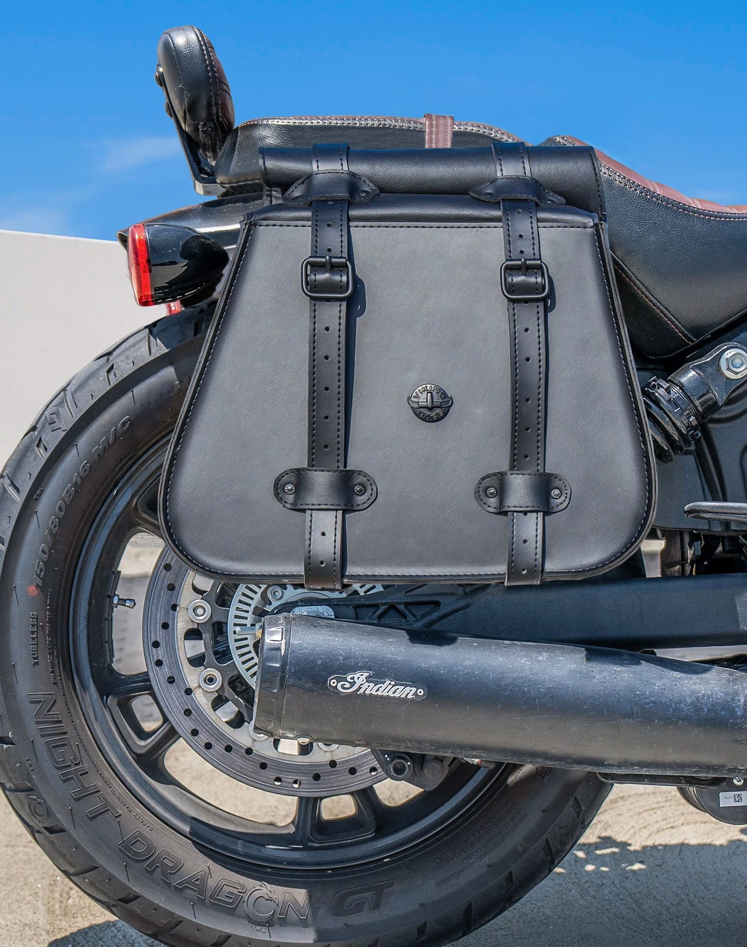 30L - SpiritBlade Roll-Top Large Indian Scout Rogue Motorcycle Leather Saddlebags Lifestyle